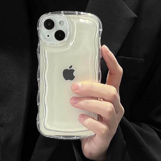 Sakanana iPhone 15 Pro ケース ウェーブ 韓国 クリア おしゃれ SNSで