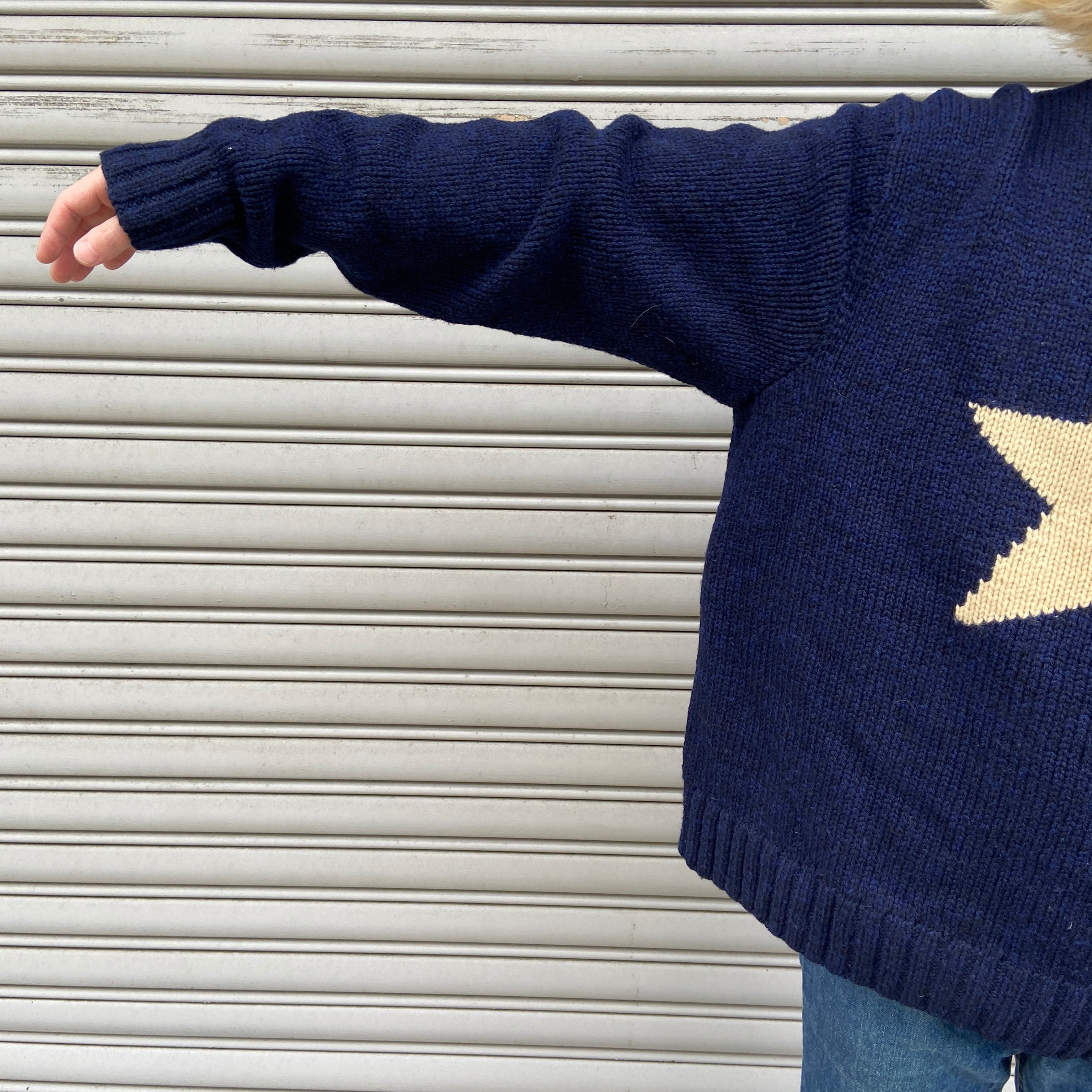 希少 90s ラルフローレン ワンスター ハンドニット セーター 紺 XXL