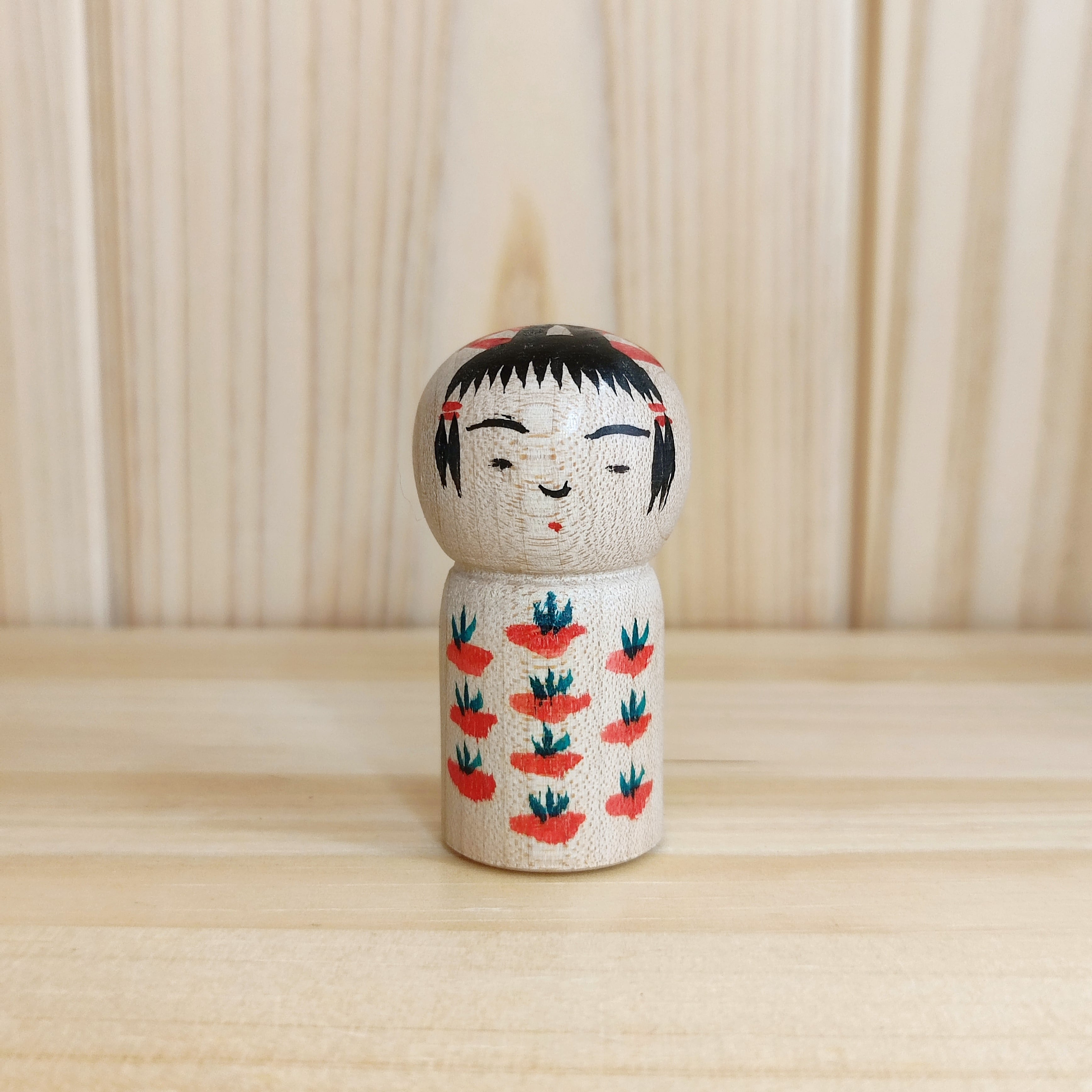 菅原修工人：鳴子系 本庄こけし】1.7寸 こけし 絣：5cm N4OS-31