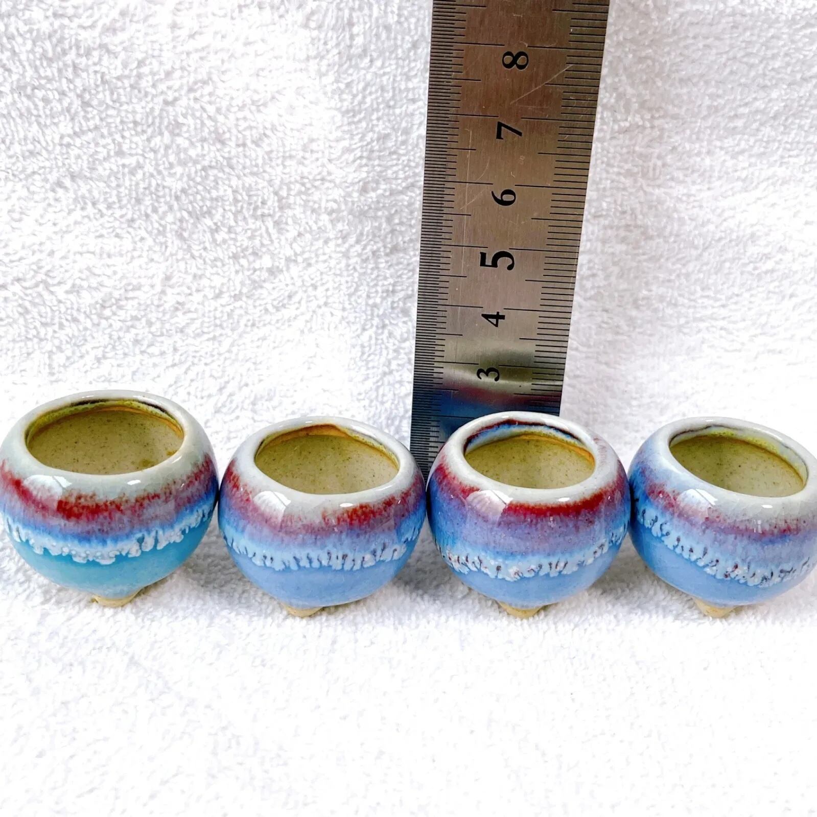 青と紫のグラデーションが美しい陶器製植木鉢 4点セット】 豆盆栽や苔