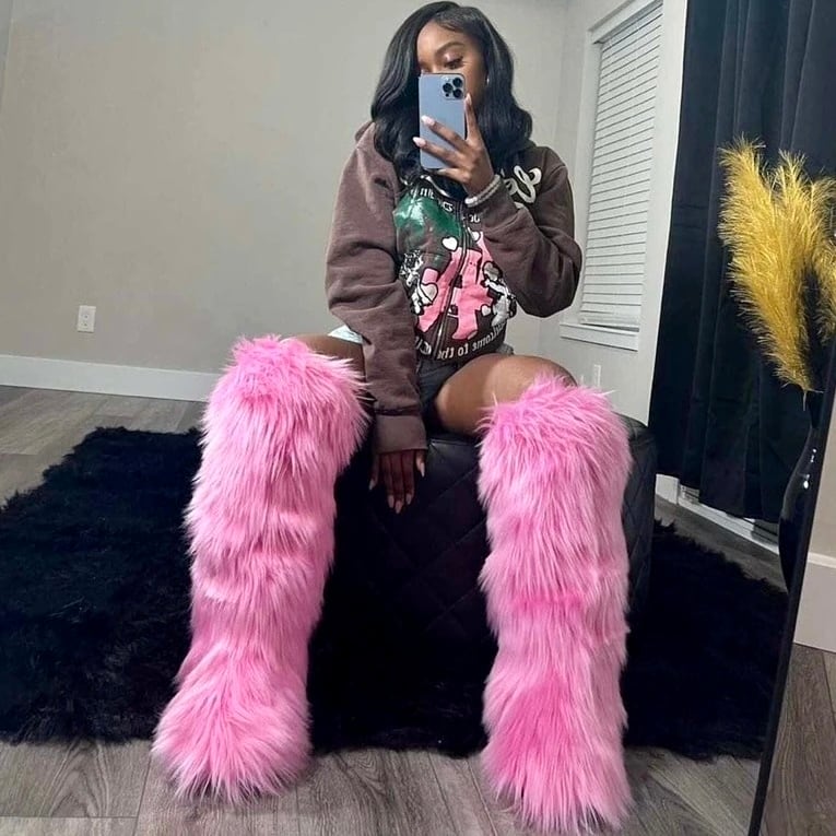 ファー ロング ブーツ Y2K 海外 ギャル ダンス 韓国 ストリート K-POP