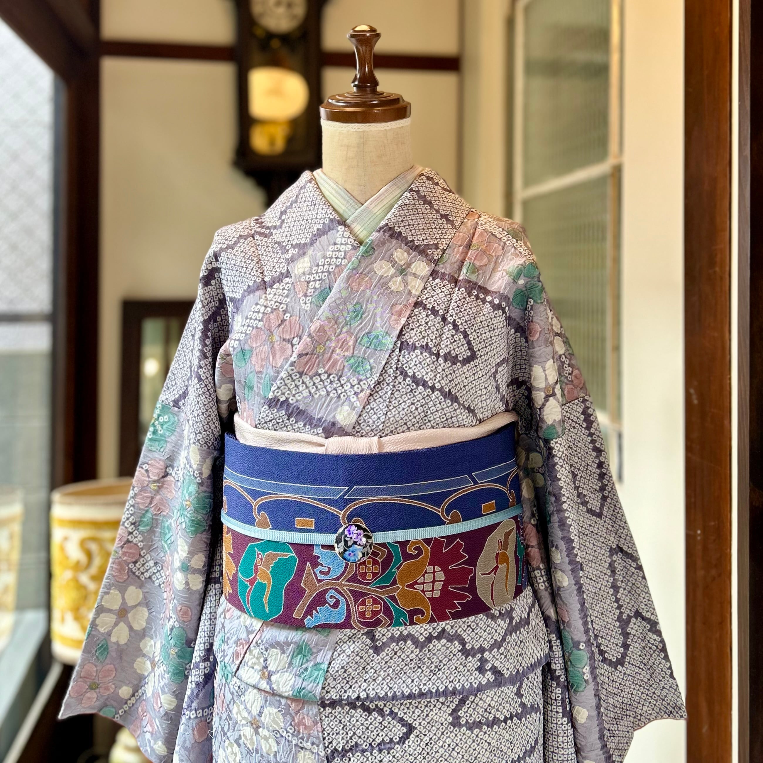 tall＊さくらひらひら＊桜 鹿の子 流水 小紋着物 B006 | kimono tento