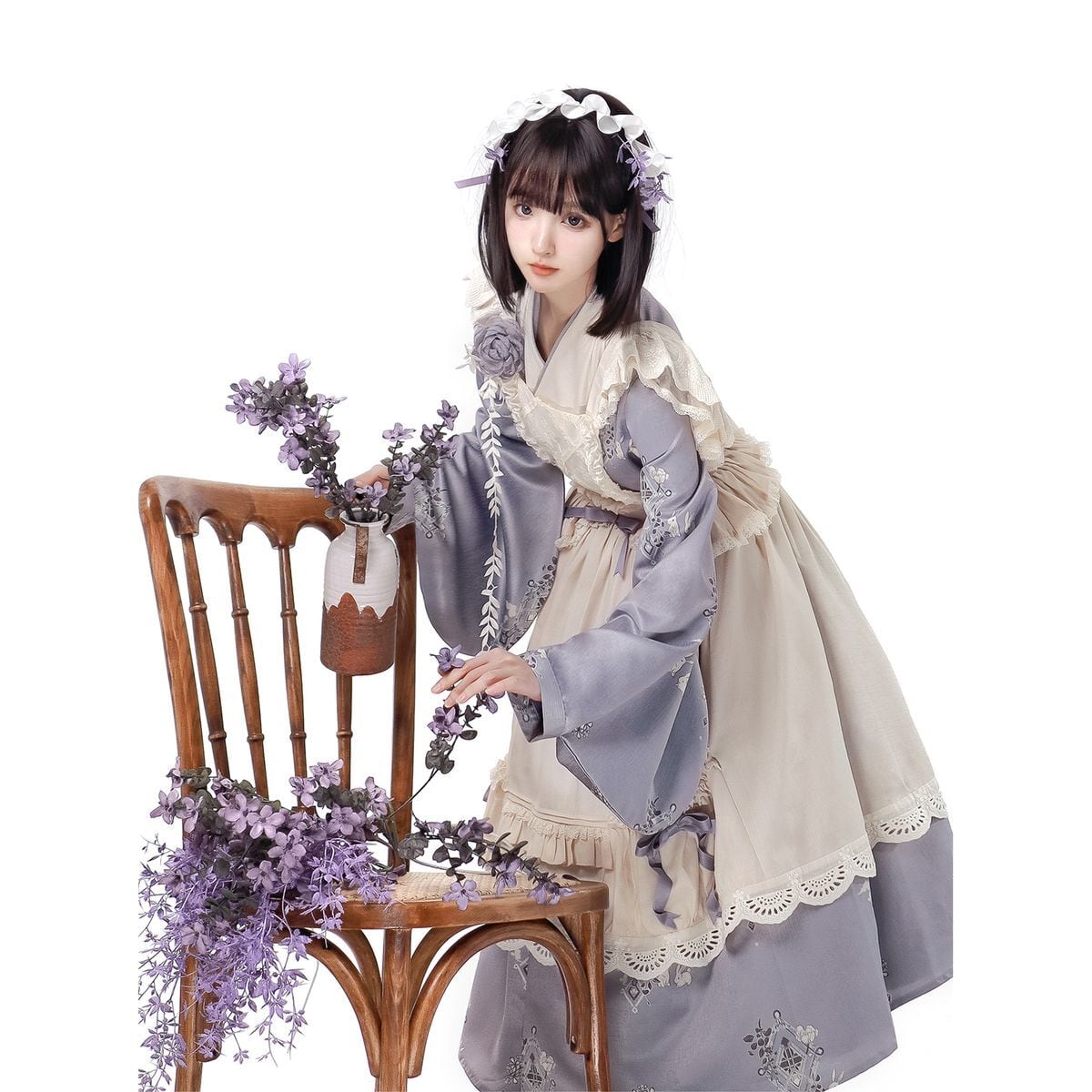 レトロラベンダーロングエプロンワンピース | Maiden's Rêve