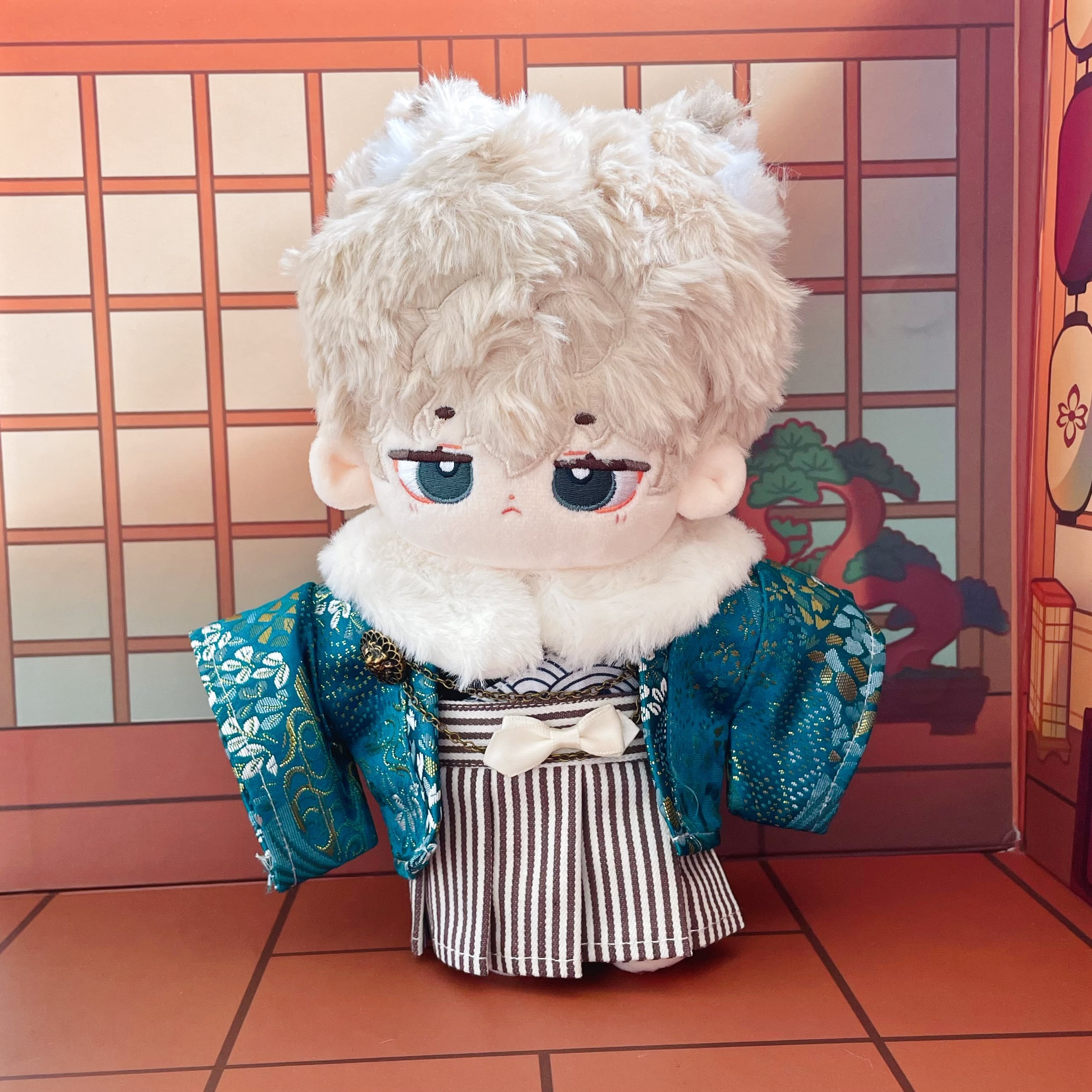 20cmぬいぐるみ用 着せ替えぬい服 ぬい服 男性着物 金糸刺繍 草花模様