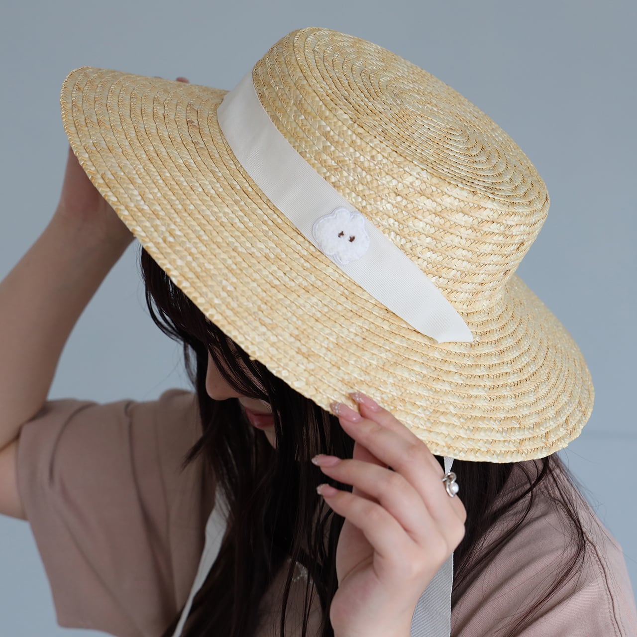 なでウサワッペン麦わら帽子 (MK-474) | もくもくちゃん公式オンライン