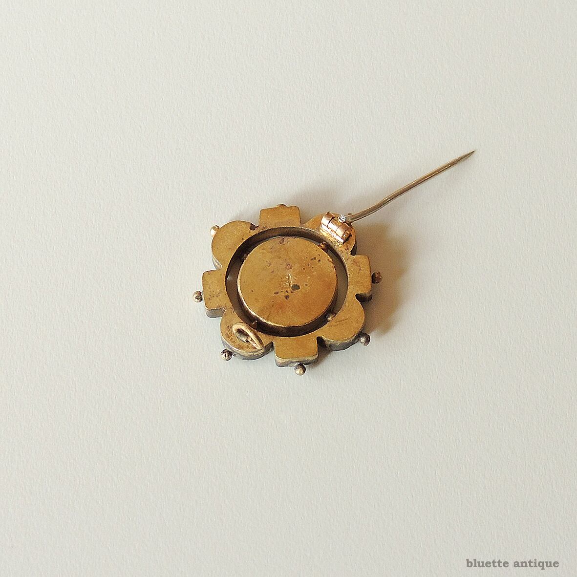 イタリアアンティーク マイクロモザイク 忘れな草 ブローチ【E