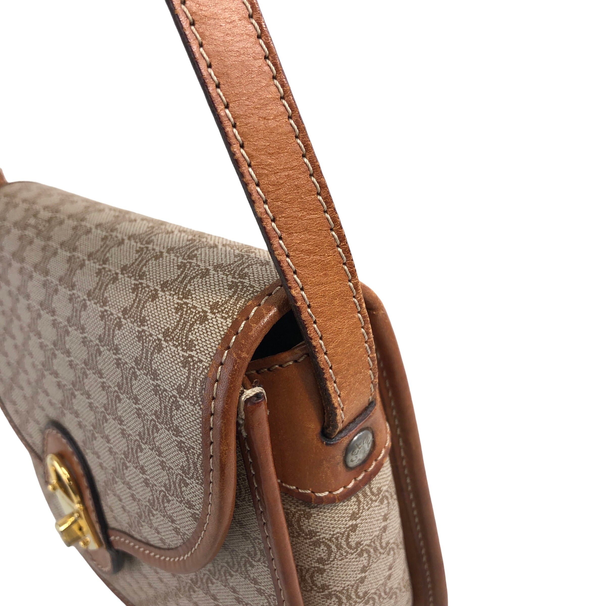 CELINE セリーヌ マカダム ショルダーバッグ ベージュ カデナ レザー