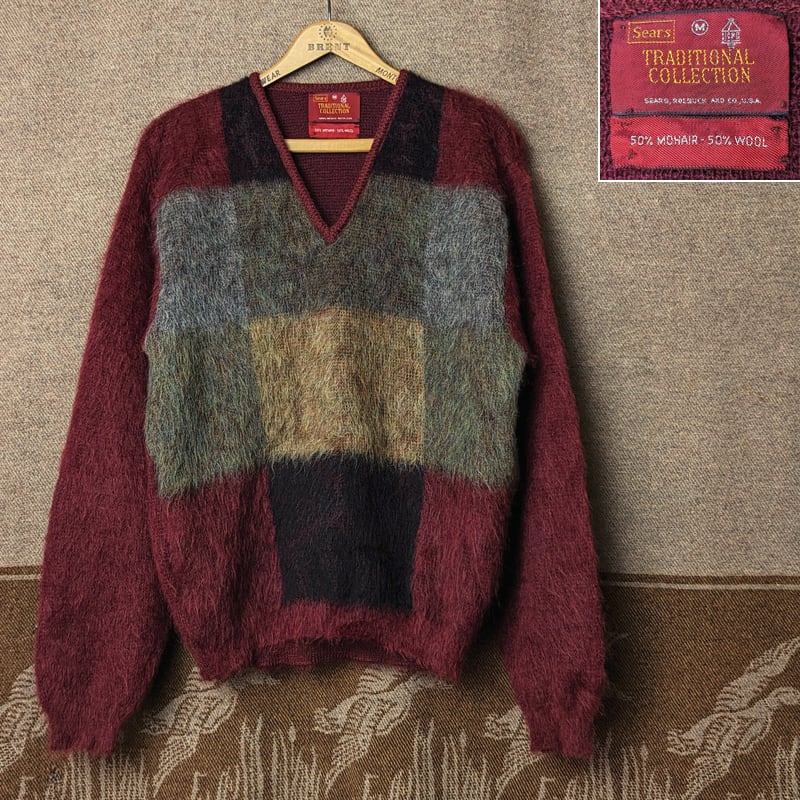 60s～ Sears TRADITIONAL COLLECTION V-Neck Mohair Wool Sweater （M