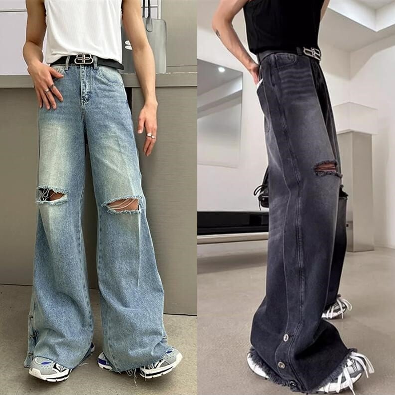 STARTEXCEEDENDダメージ加工デニムワイドパンツ | mblueshop