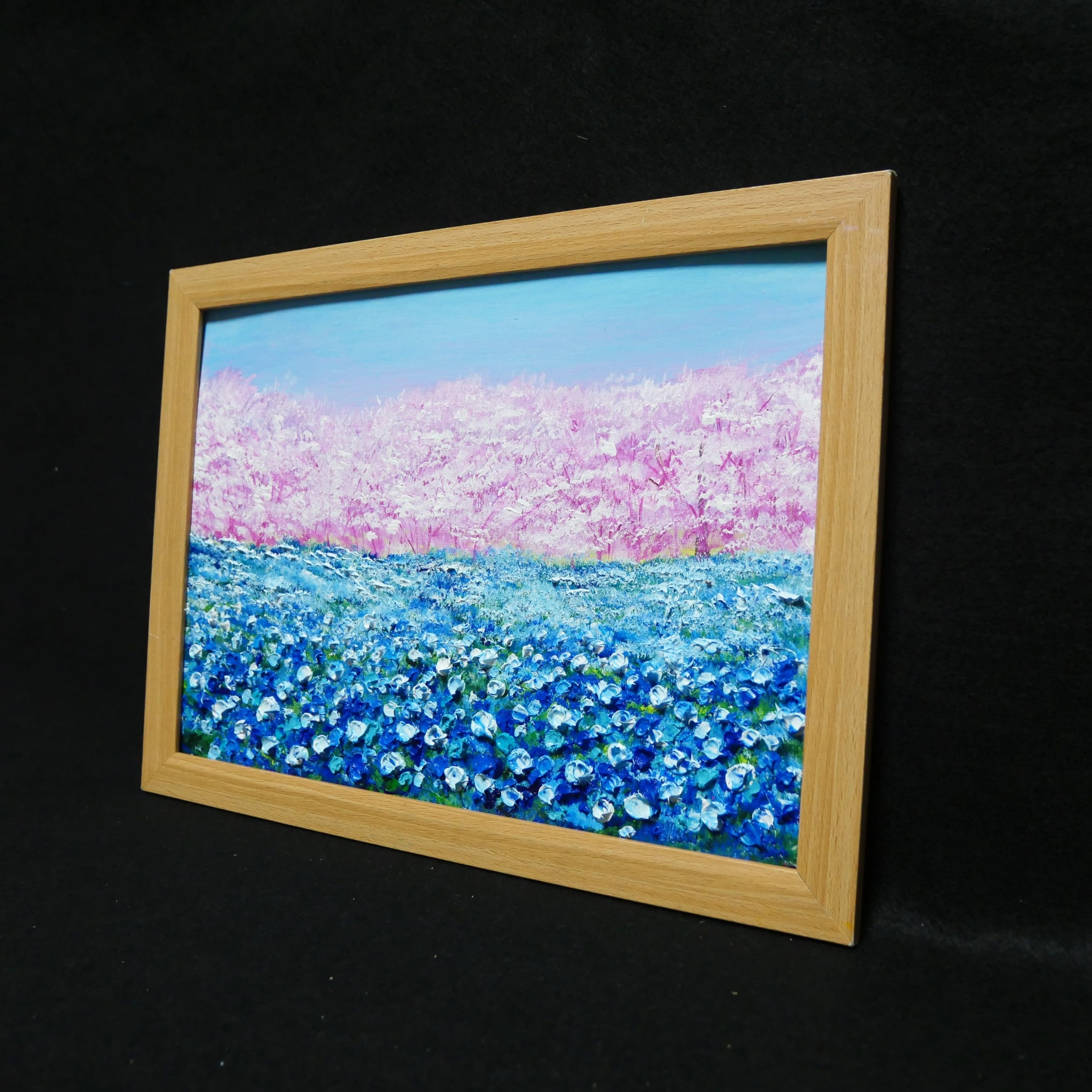 油絵 油彩 油彩画 絵画 絵【ネモフィラとサクラ】 | HIROSHI1990