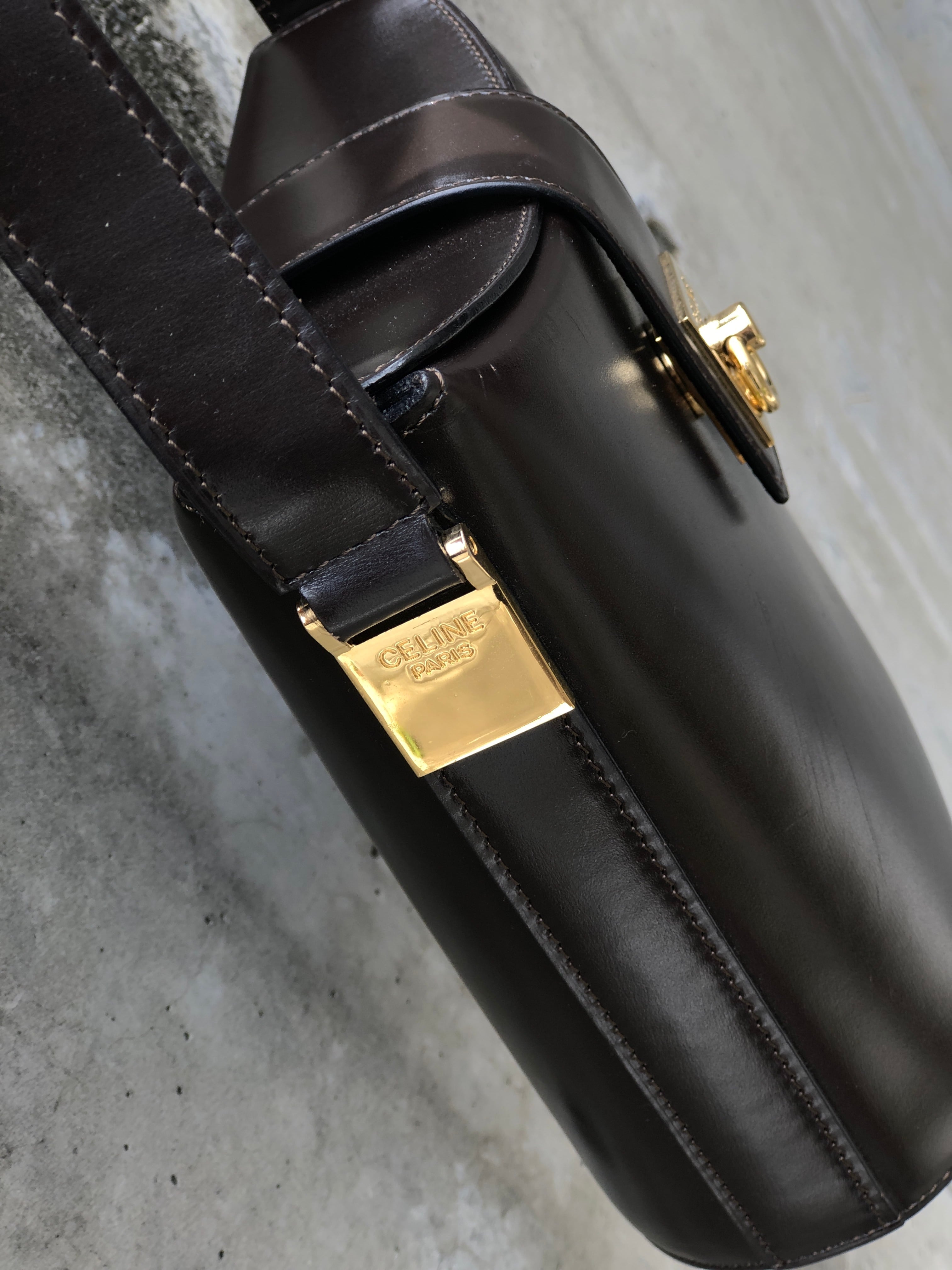 CELINE セリーヌ ガンチーニ レザー バケツ ショルダーバッグ ブラウン