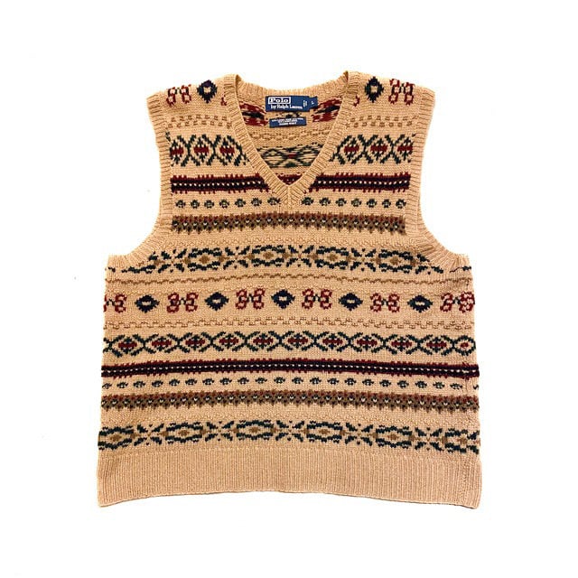 90's POLO Ralph Lauren Fair Isle Hand Knit Vest L / ポロ ラルフ
