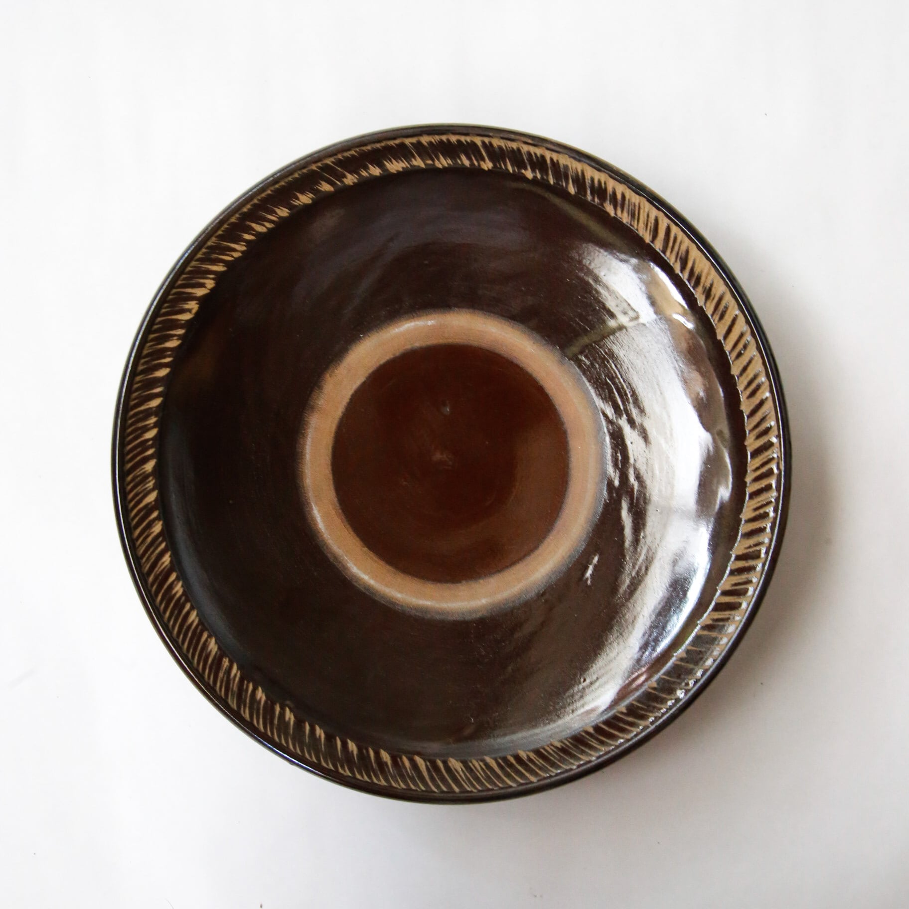 南米 黒色陶器皿 茶色模様 アンティーク 南米 黒色陶器皿 茶色模様