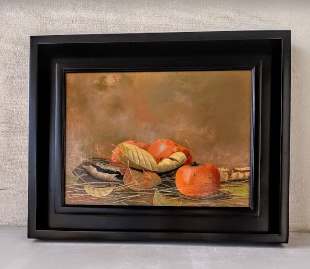 阪本修次「柿」 油絵 額縁外寸 45.0x36.0x4.5㎝ 絵 33.3x24.2㎝ F4