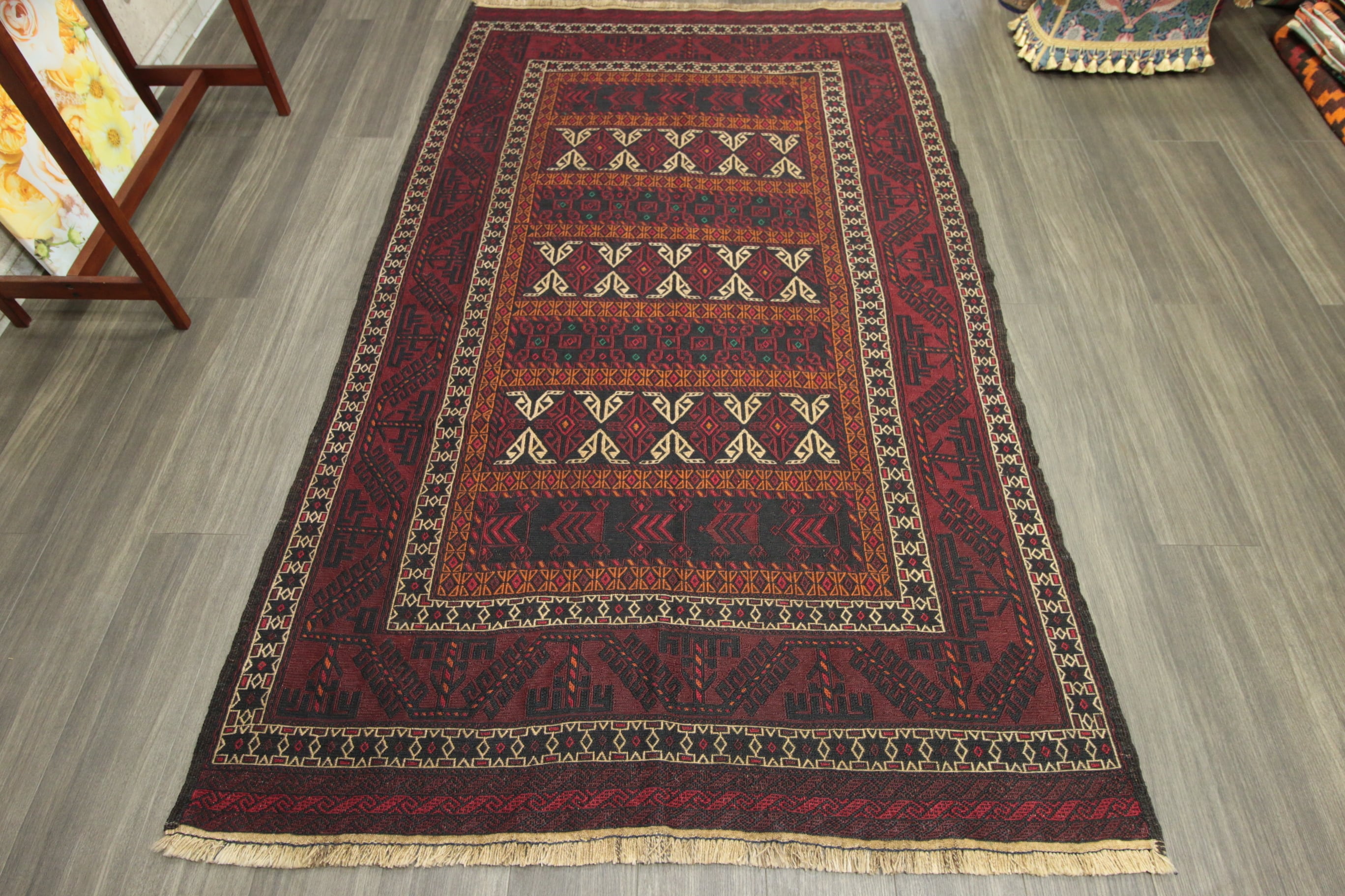 ブラックウール 黒毛羊 アフガニスタン 手織りオールドキリム