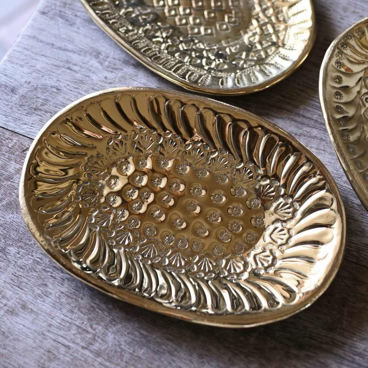 11/6 再入荷 】インドの真鍮トレイ ゴールド｜ディスプレイトレー 楕円