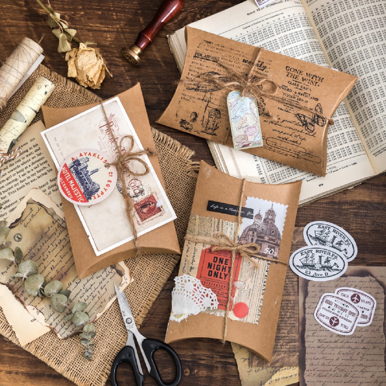 ヴィンテージ風 ステッカー シール 全6種 30枚 旅行 スタンプ 文字 昔