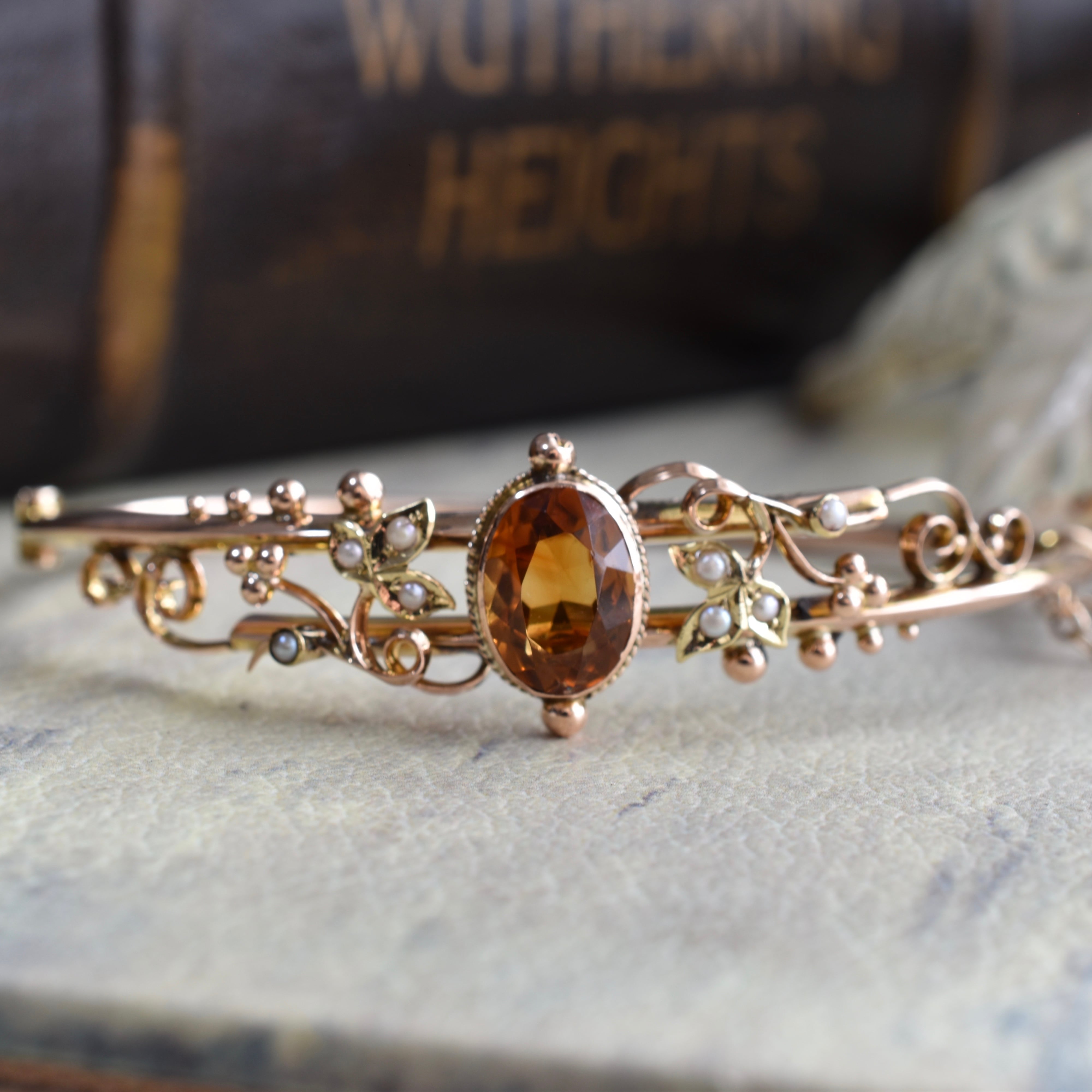 英国アンティーク 19世期ヴィクトリアン K9 天然シトリンと天然シード