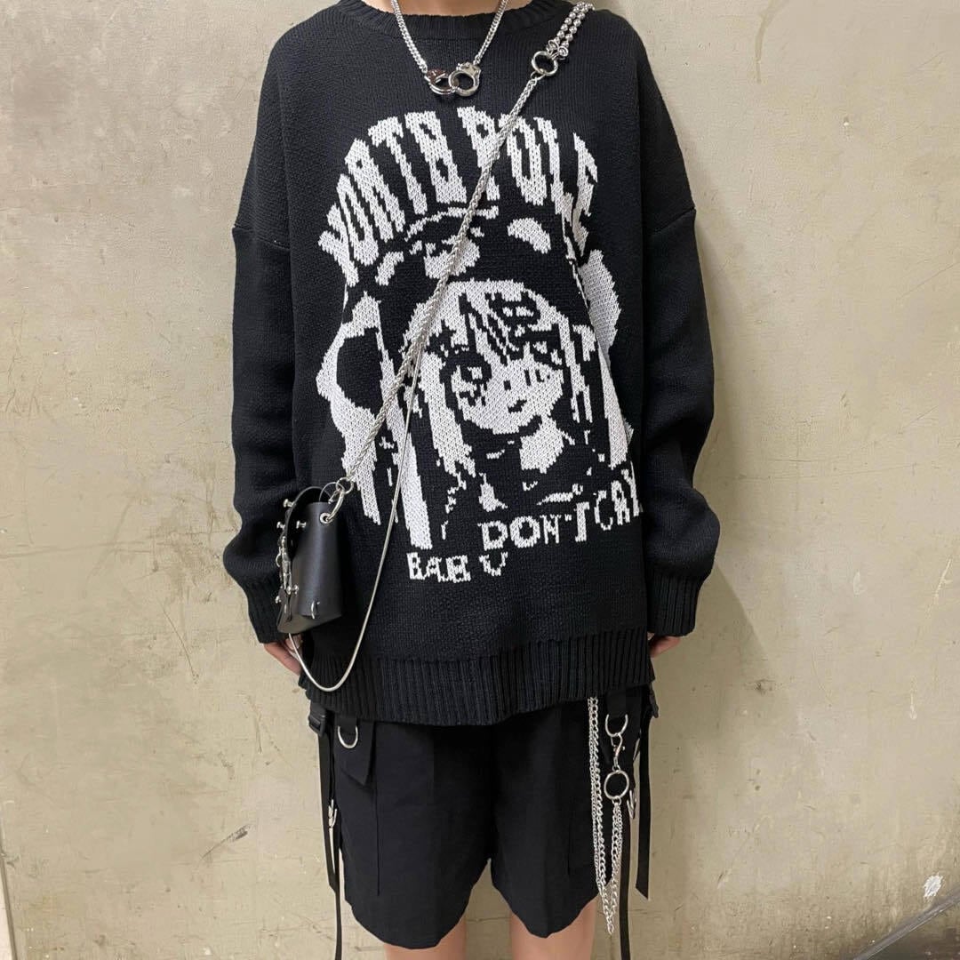 2/11 完売BLACK再入荷！】30%OFF☆アニメ風 GIRL BIGニット