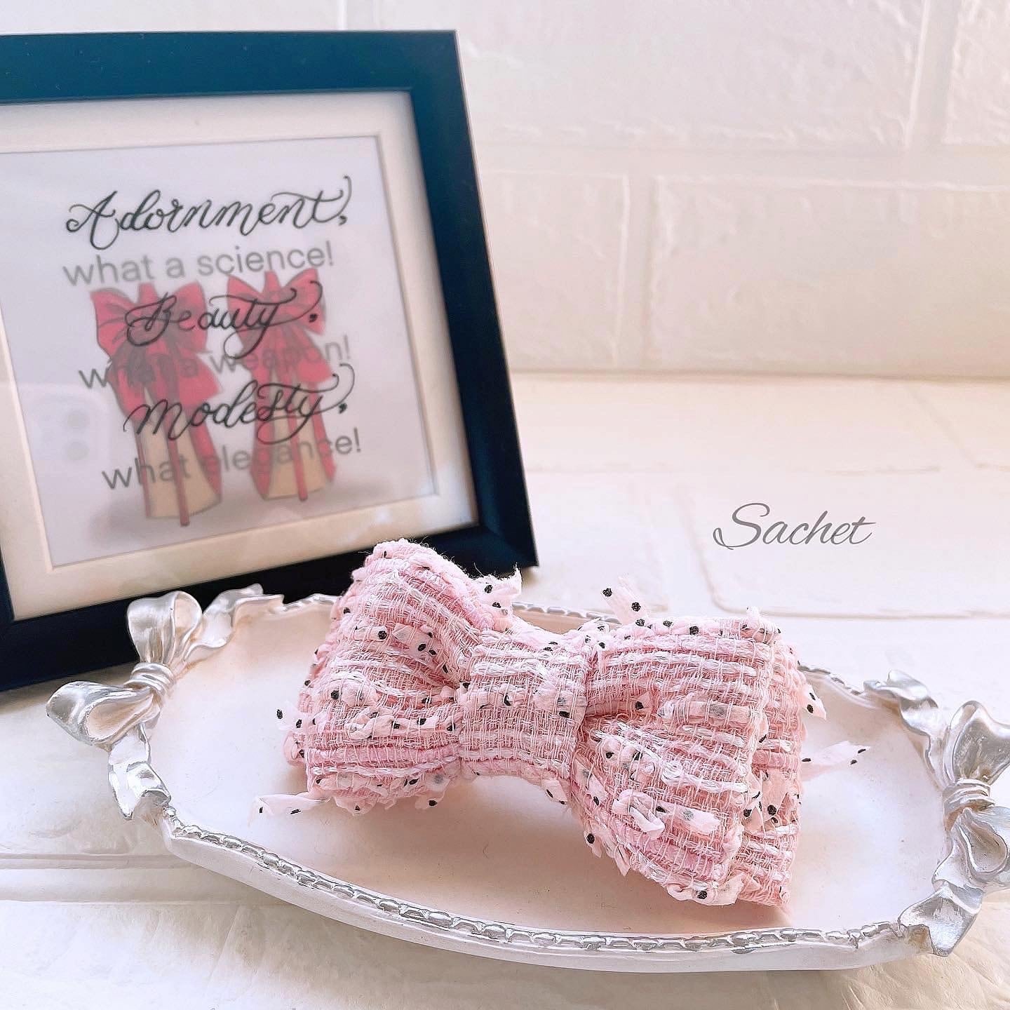 尾州ツイードのリボンバレッタ（ピンク2種・ダブルルデザイン