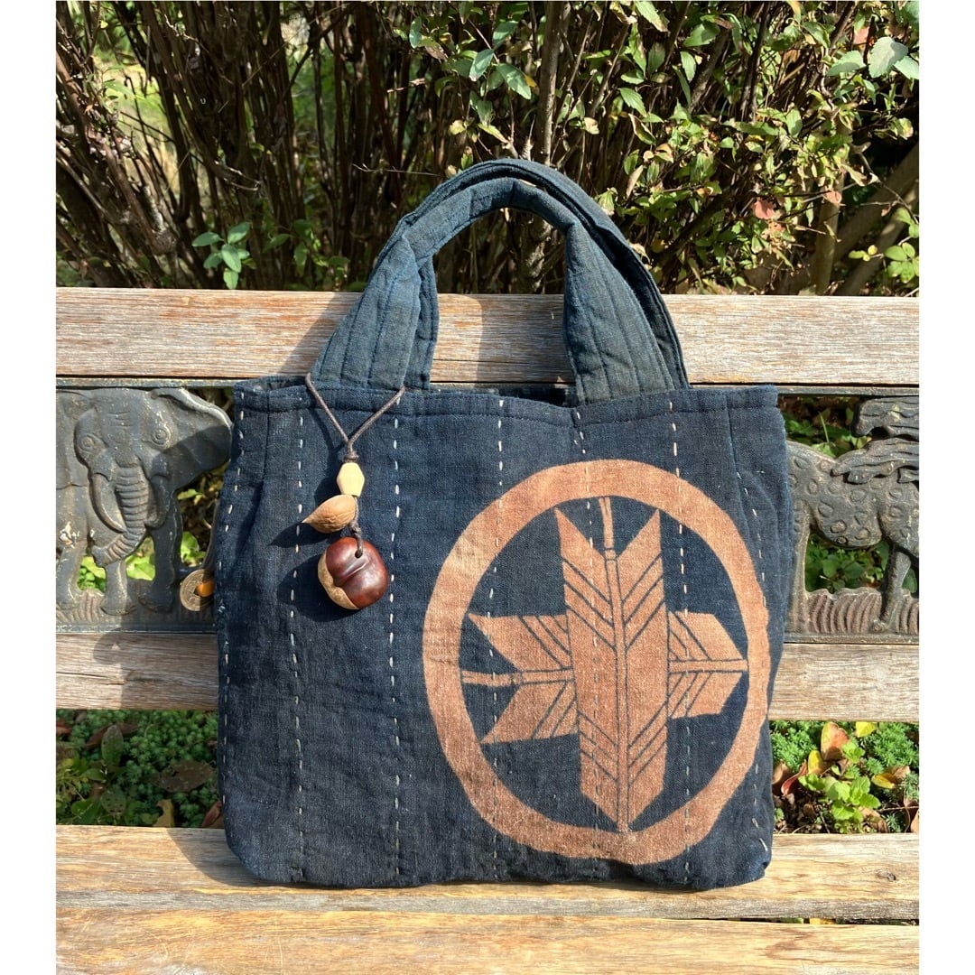 古布 柿渋染め家紋刺し子バッグ | chibisix