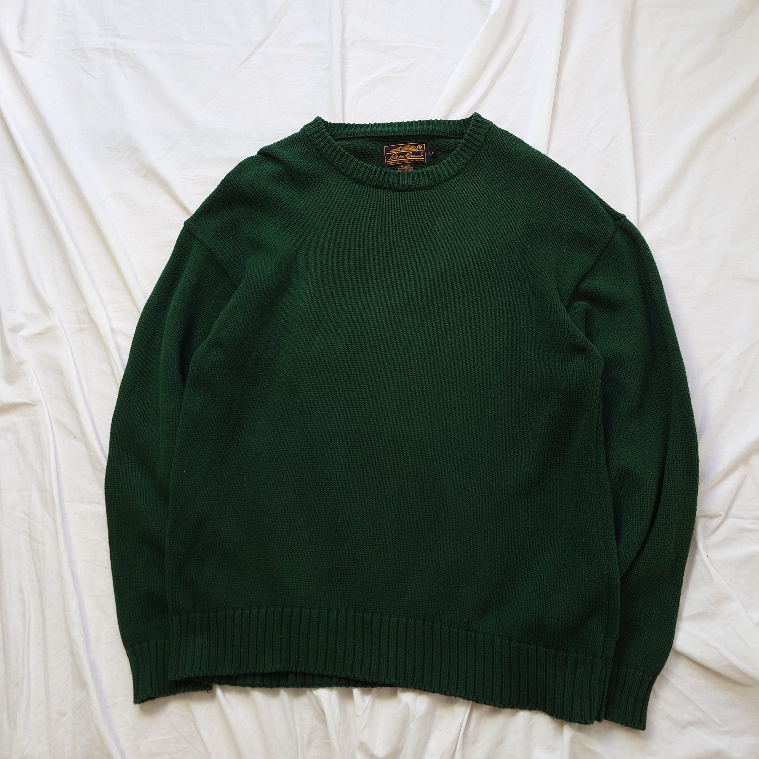 80s】Eddie Bauer エディーバウアー コットンニット 黒タグ 緑