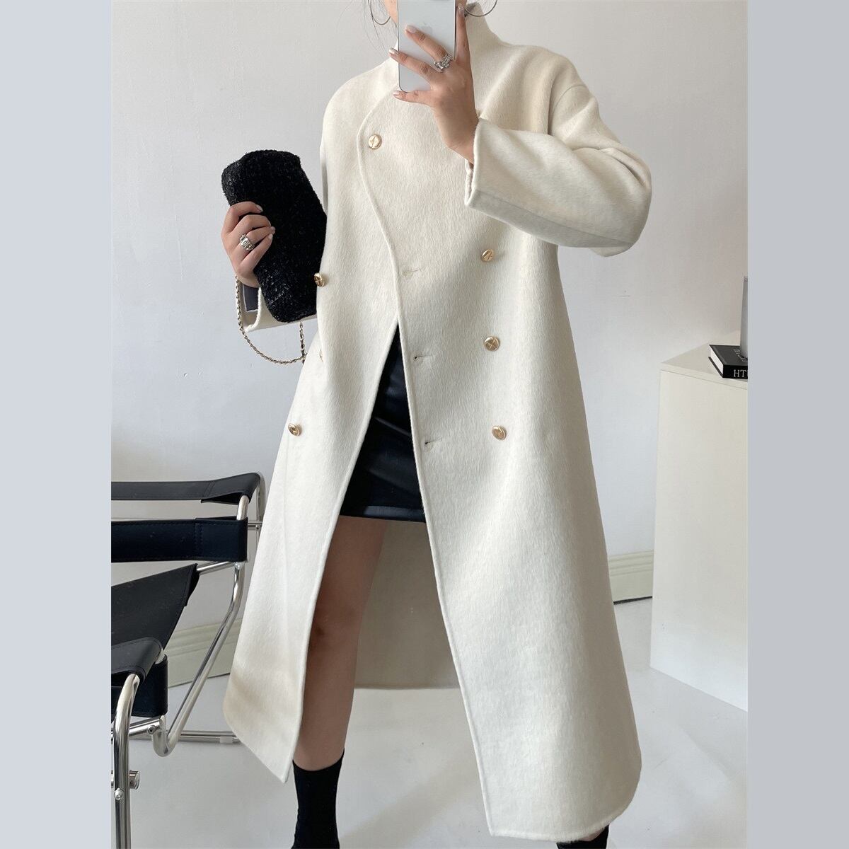 ダブルボタン ウールロングコート アイボリー CT00040 | EMME boutique