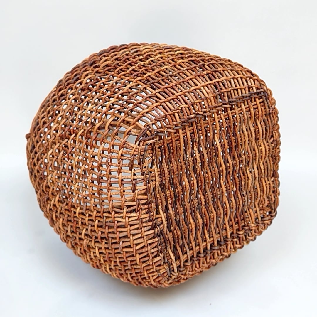 中川原信一作 あけび手つき丸かご こだし編み あけび籠 かごバッグ