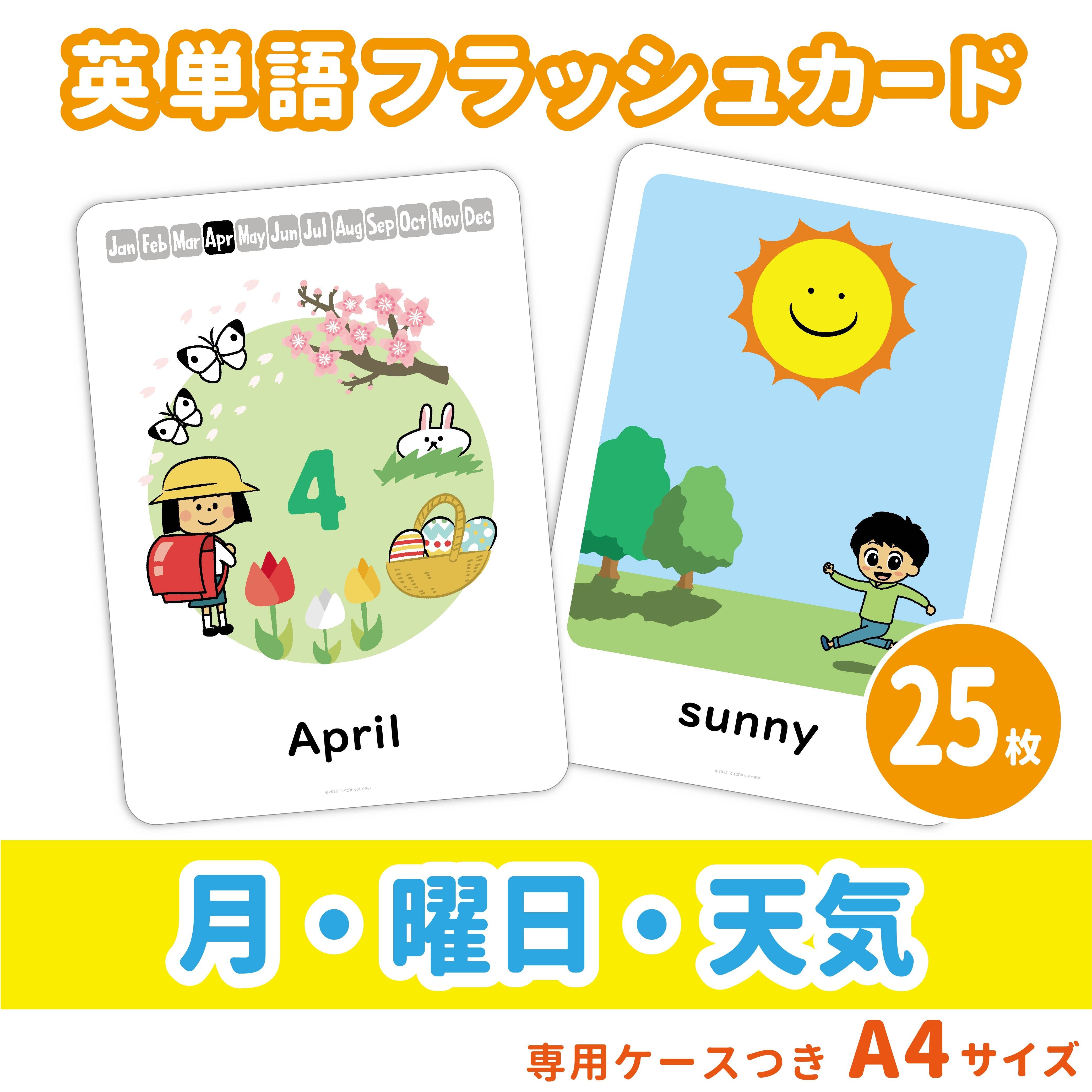 英単語フラッシュカード】 月・曜日・天気／A4サイズ／25枚セット