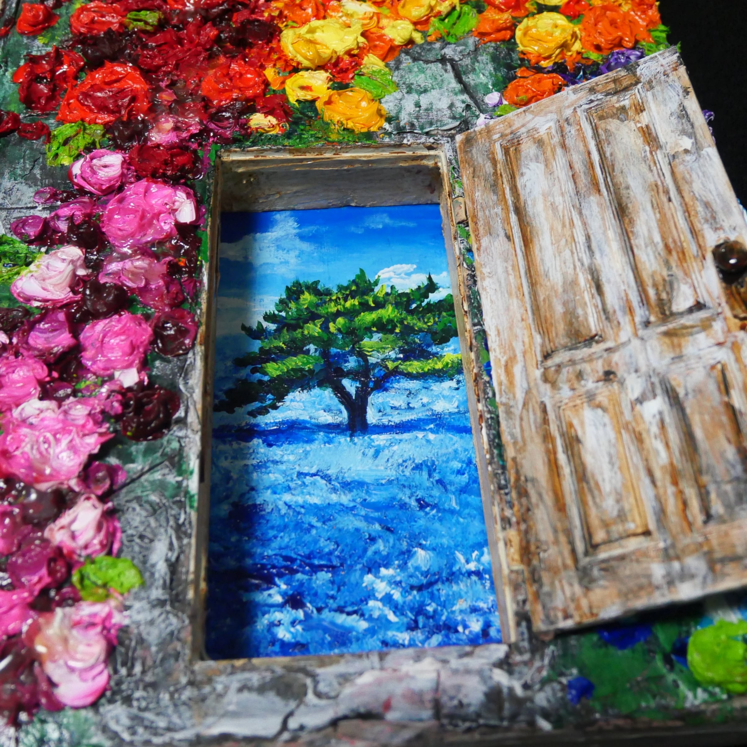 油絵 油彩 油彩画 絵画 絵【扉の先の青い世界の一本木】 | HIROSHI1990