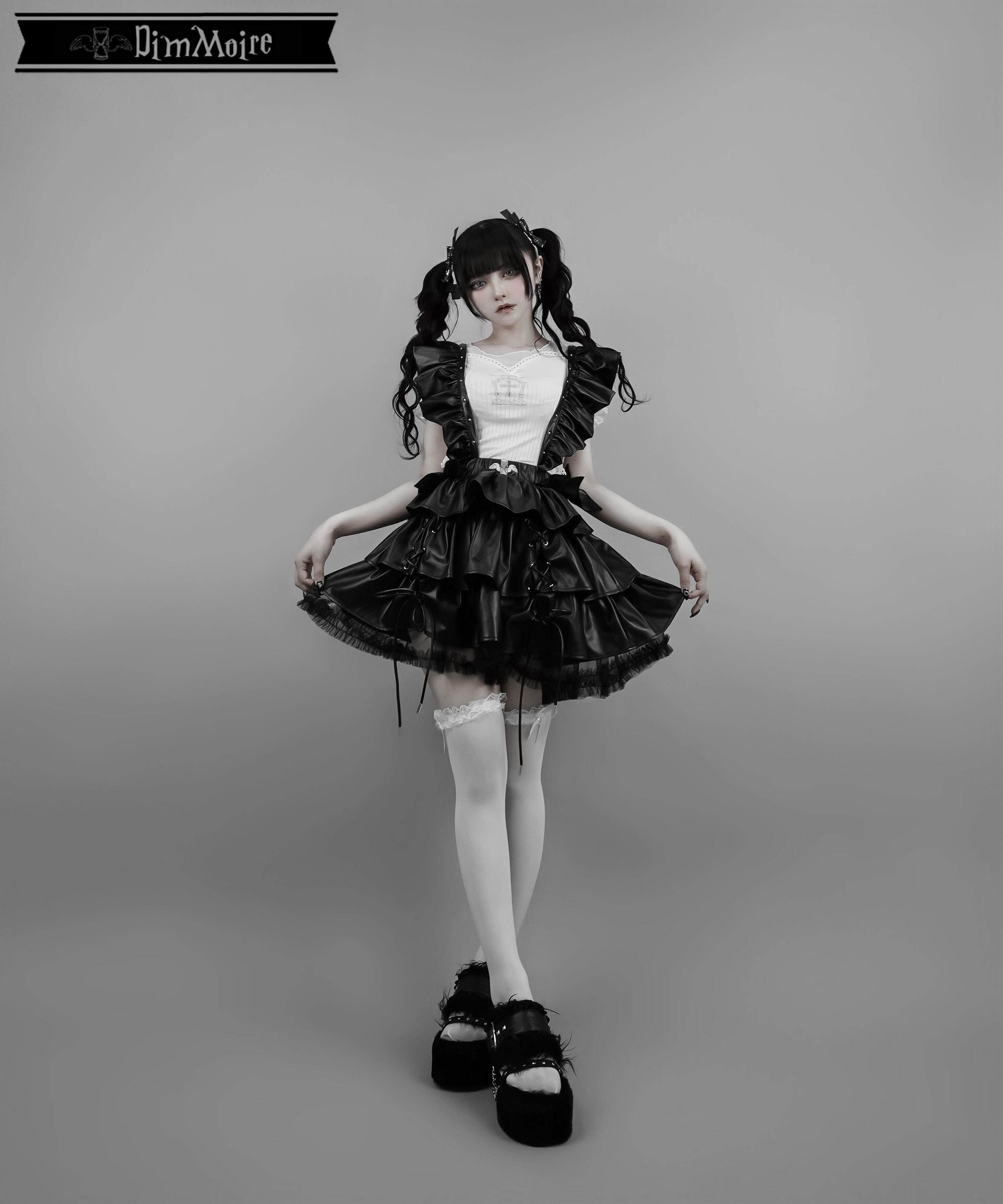 Dimmoire ディムモアール ファー×スタッズサンダル【Black】