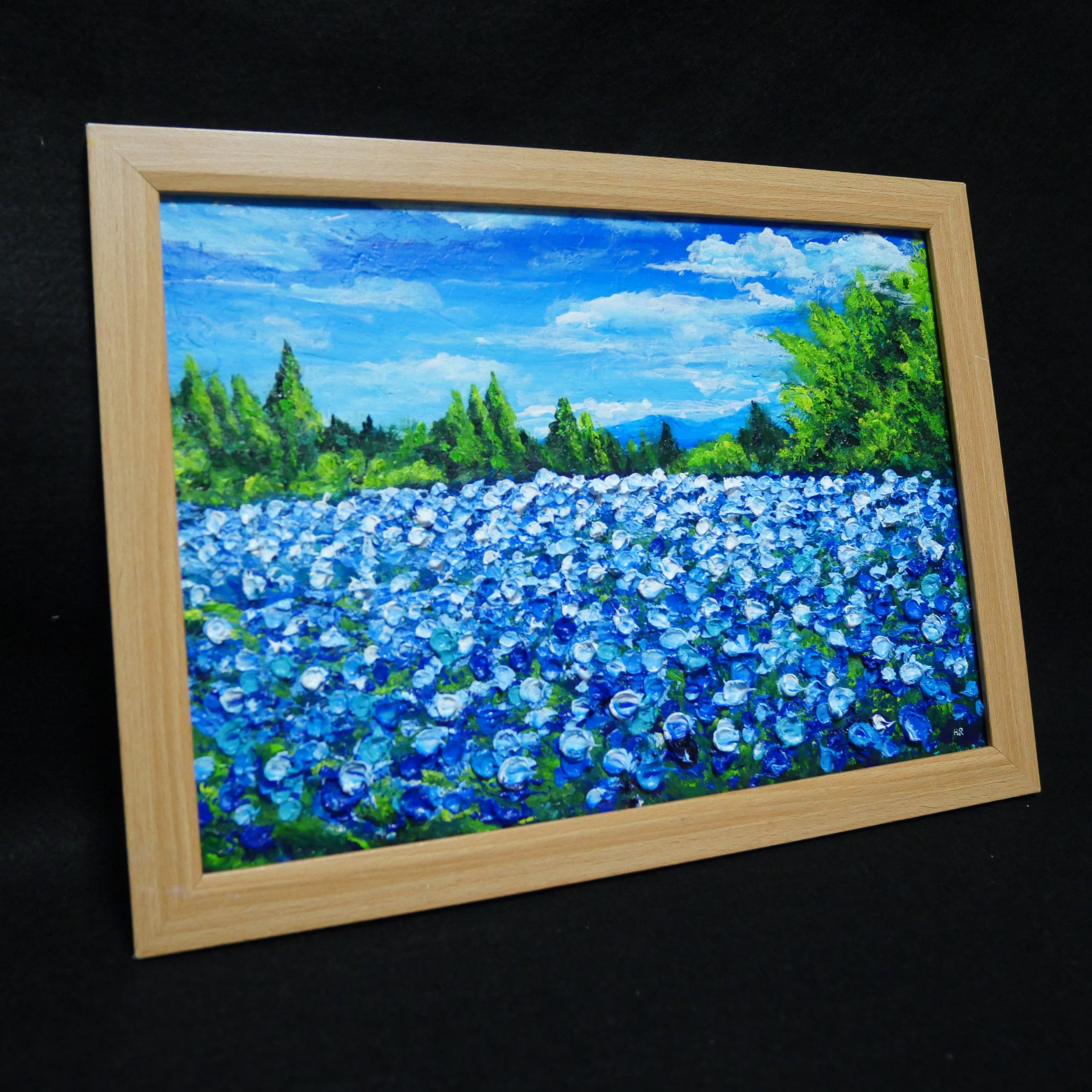 油絵 油彩 油彩画 絵画 絵【くじゅう花公園のネモフィラ畑】 | HIROSHI1990