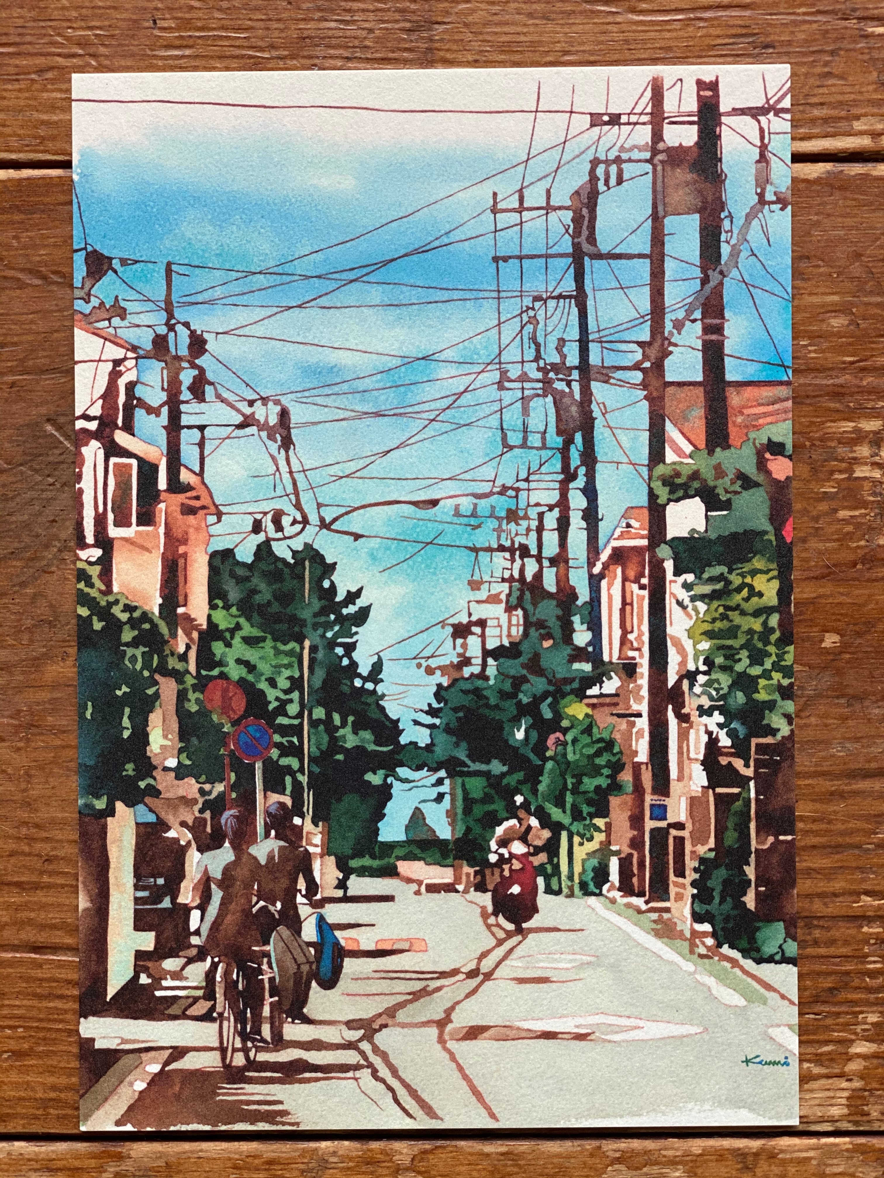 かとうくみ ポストカード】オバケ烏帽子〜茅ヶ崎ラチエン通り〜 | 水彩