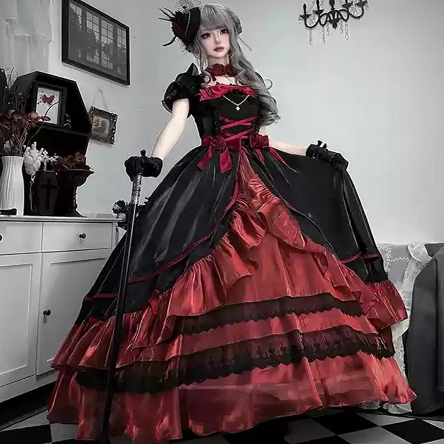 SEASONZ ゴスロリ ドレス ロングドレス バックリボン マキシ丈 黒