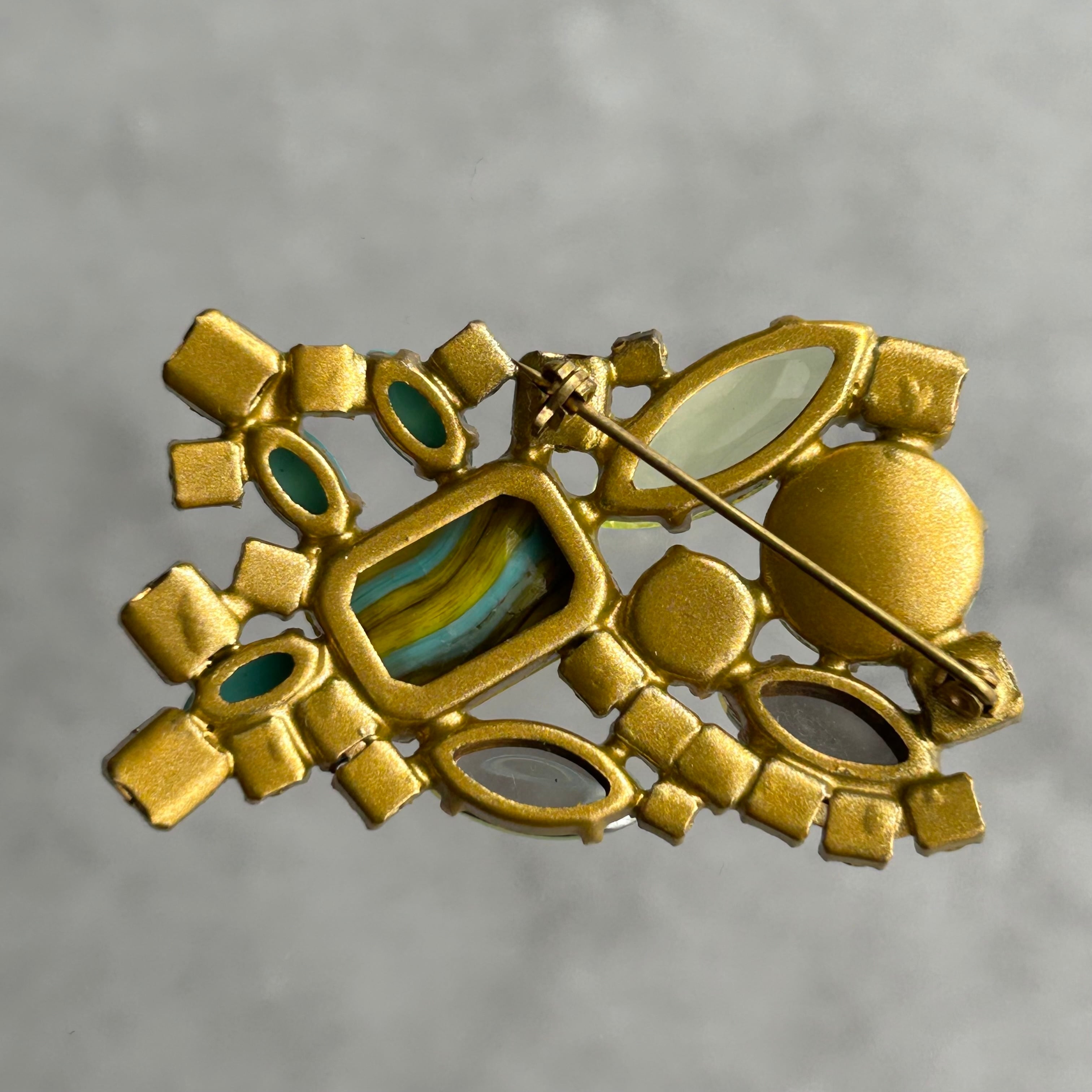 ヴィンテージガラスアクセサリー】ブローチ (アールデコ ウラン