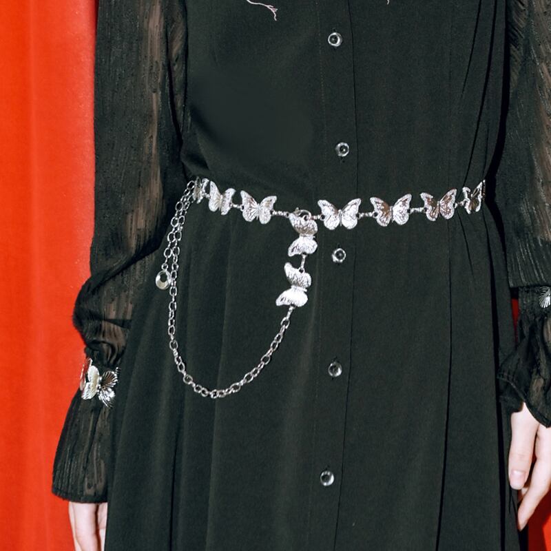 古怪舍---銀蝶シリーズ】☆ベルト☆ チャイナ風ベルト 金属 チェーン