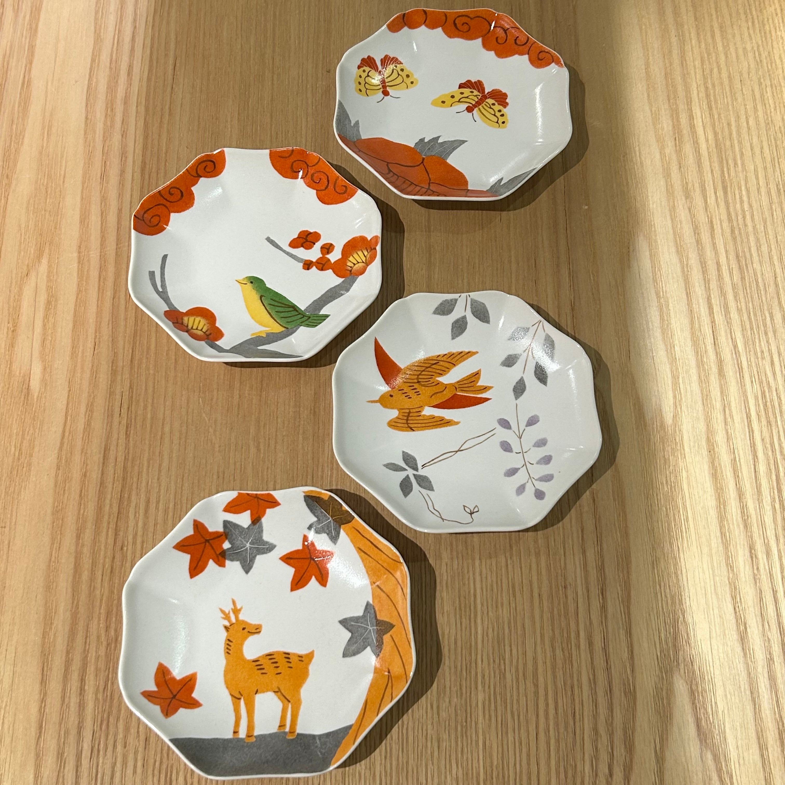 花札柄のお皿 4寸 藤に杜鵑（ほととぎす） | 御細工所 produced by 目