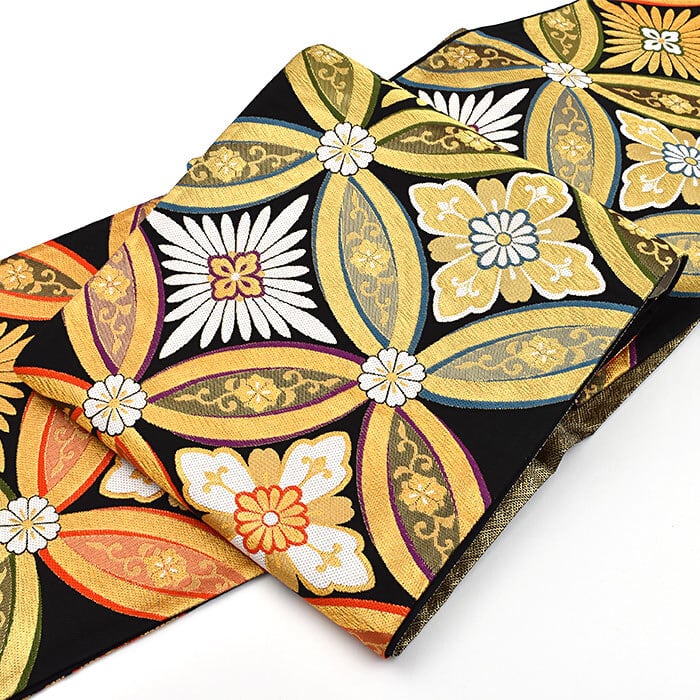 袋帯 裂取りに唐草華紋の袋帯 着物 裂取り 唐花 唐草 縦縞 花菱