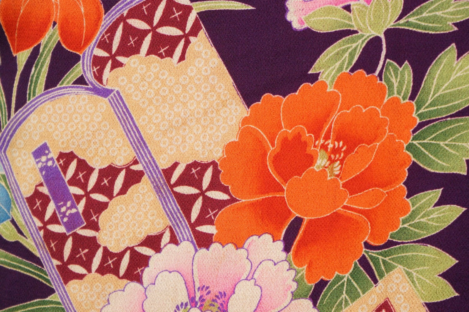 1615 長襦袢 錦紗 四季の草花 正絹 アンティーク着物 昭和レトロ