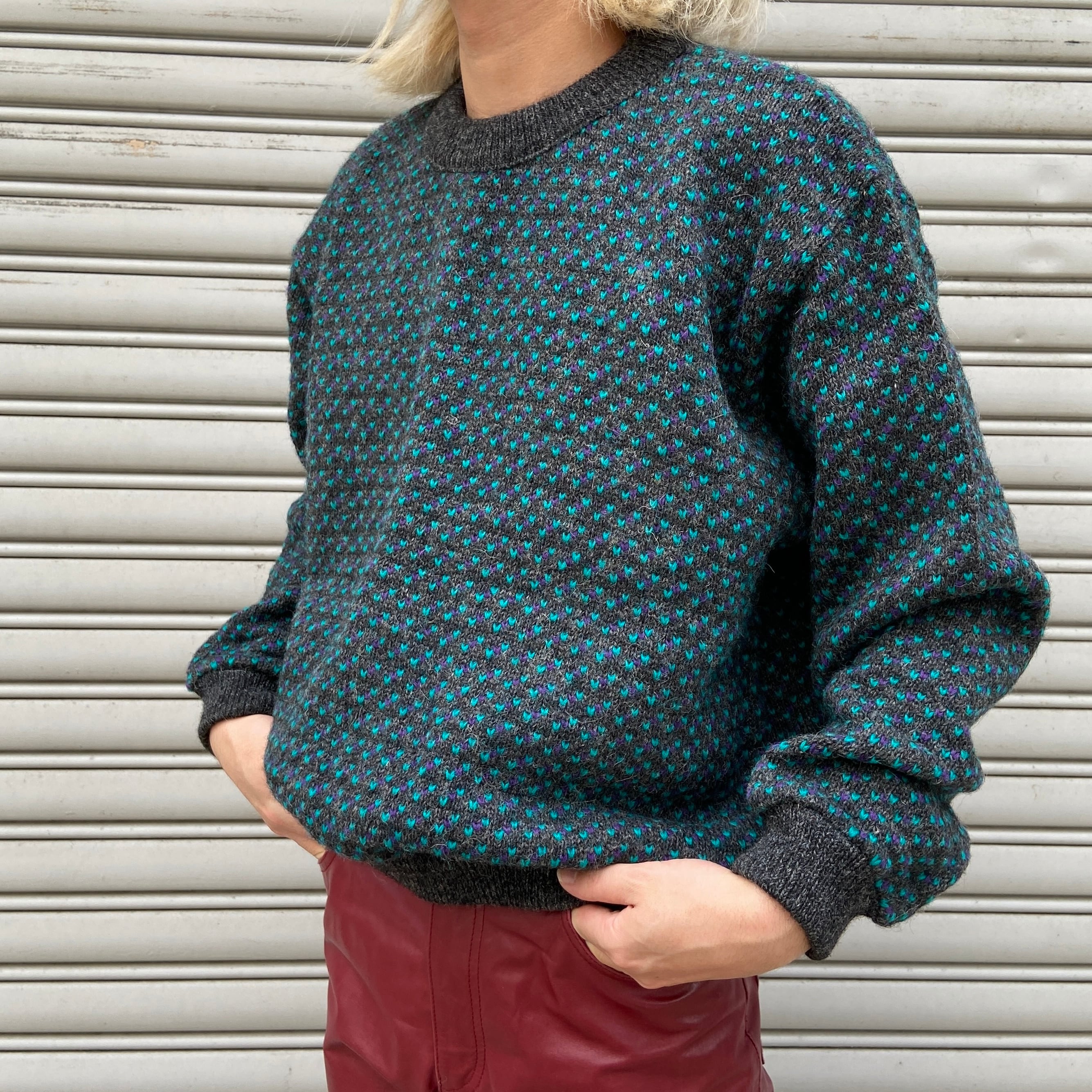 80s エルエルビーン バーズアイ柄セーター ニット ノルウェー製 グレー