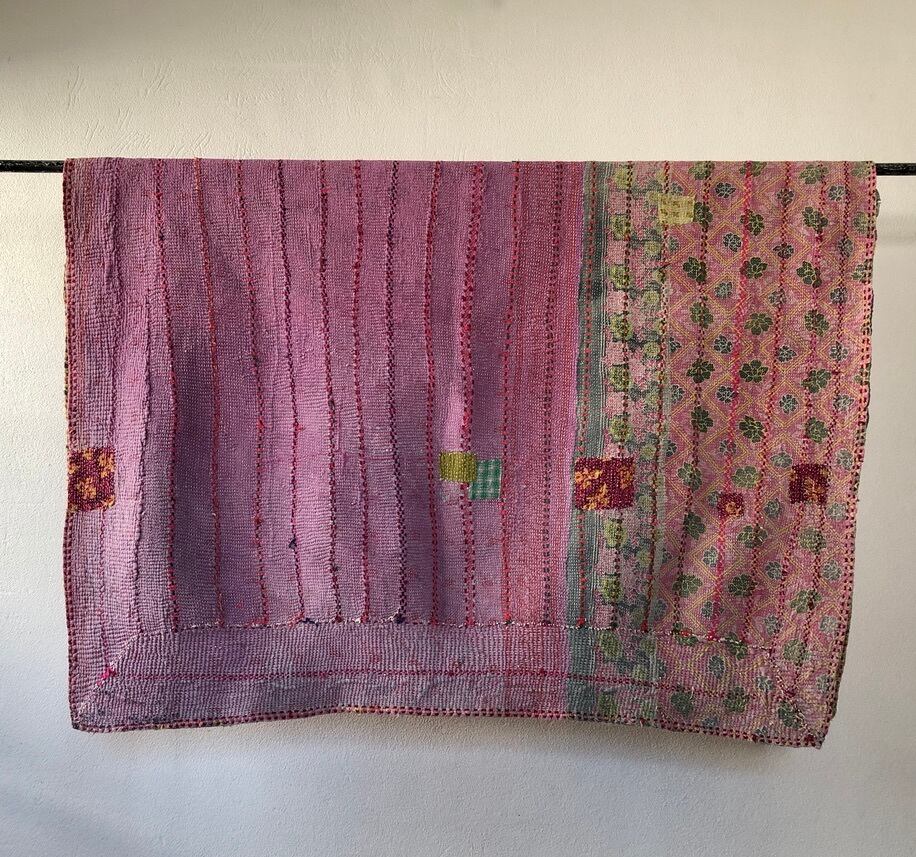 Vintage kantha quilt purple & yellow ヴィンテージカンタキルト