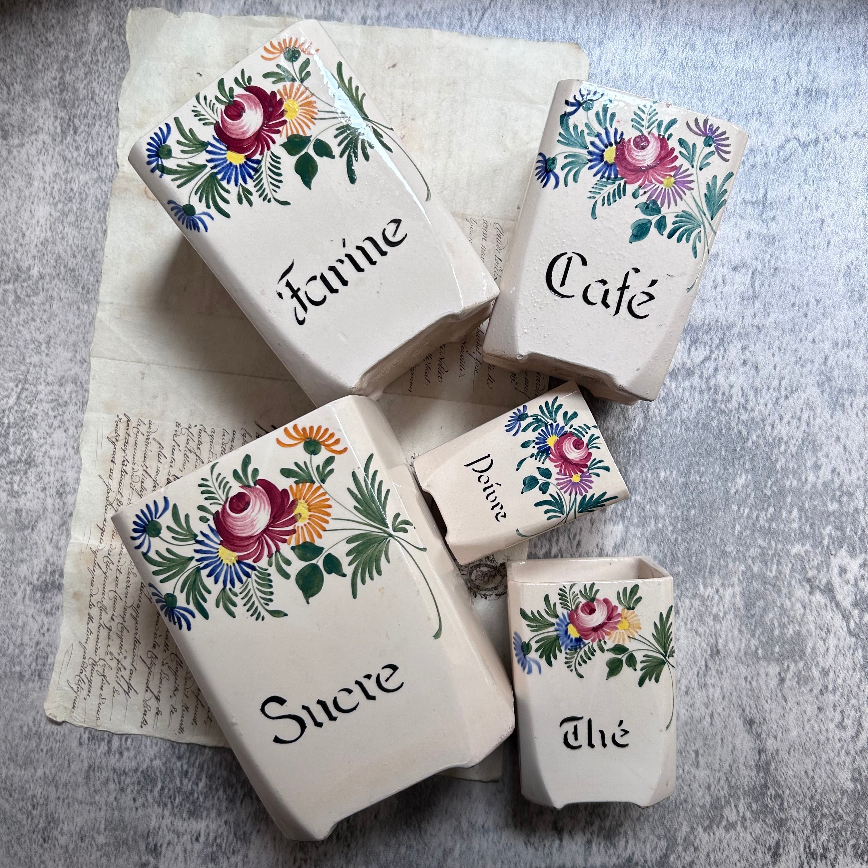 陶器製 ハンドペイントのキャニスター フランス アンティーク 5個