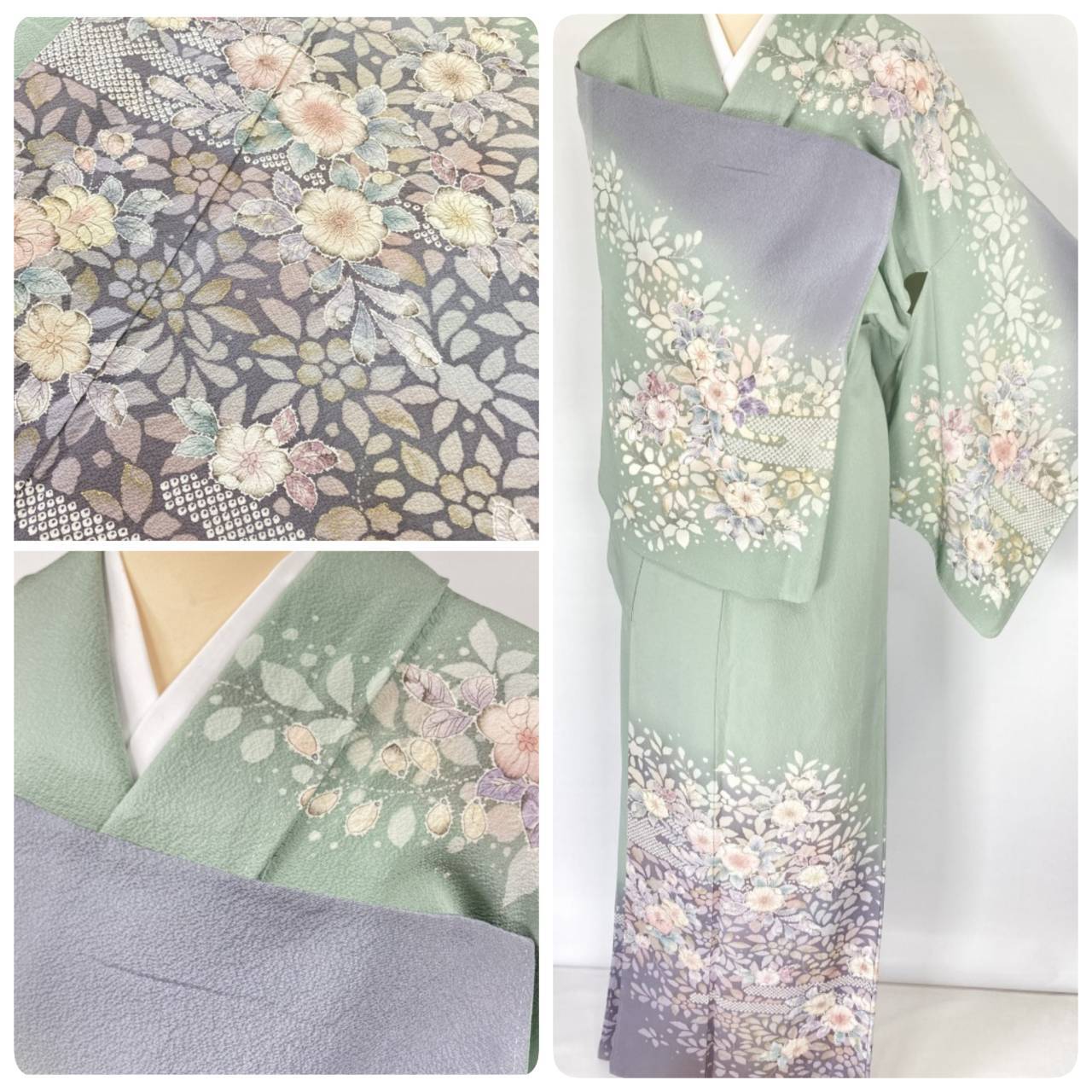 辻が花 絞り 紋意匠 トールサイズ 金彩 訪問着 正絹 袷 青 ブルー 紫