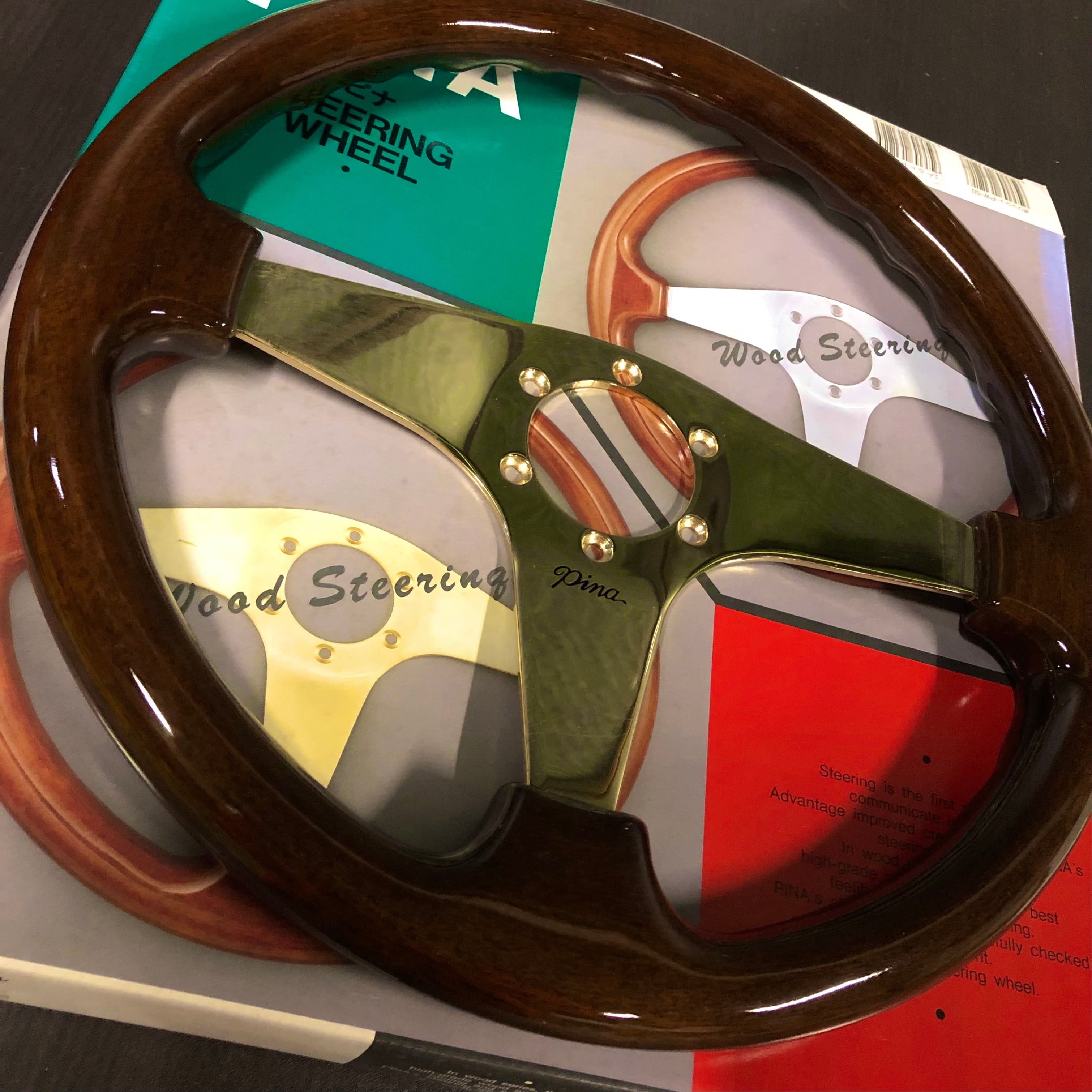 当時物”350mmΦ ゴールドスポーク ウッドステアリング”PINA” | FCL