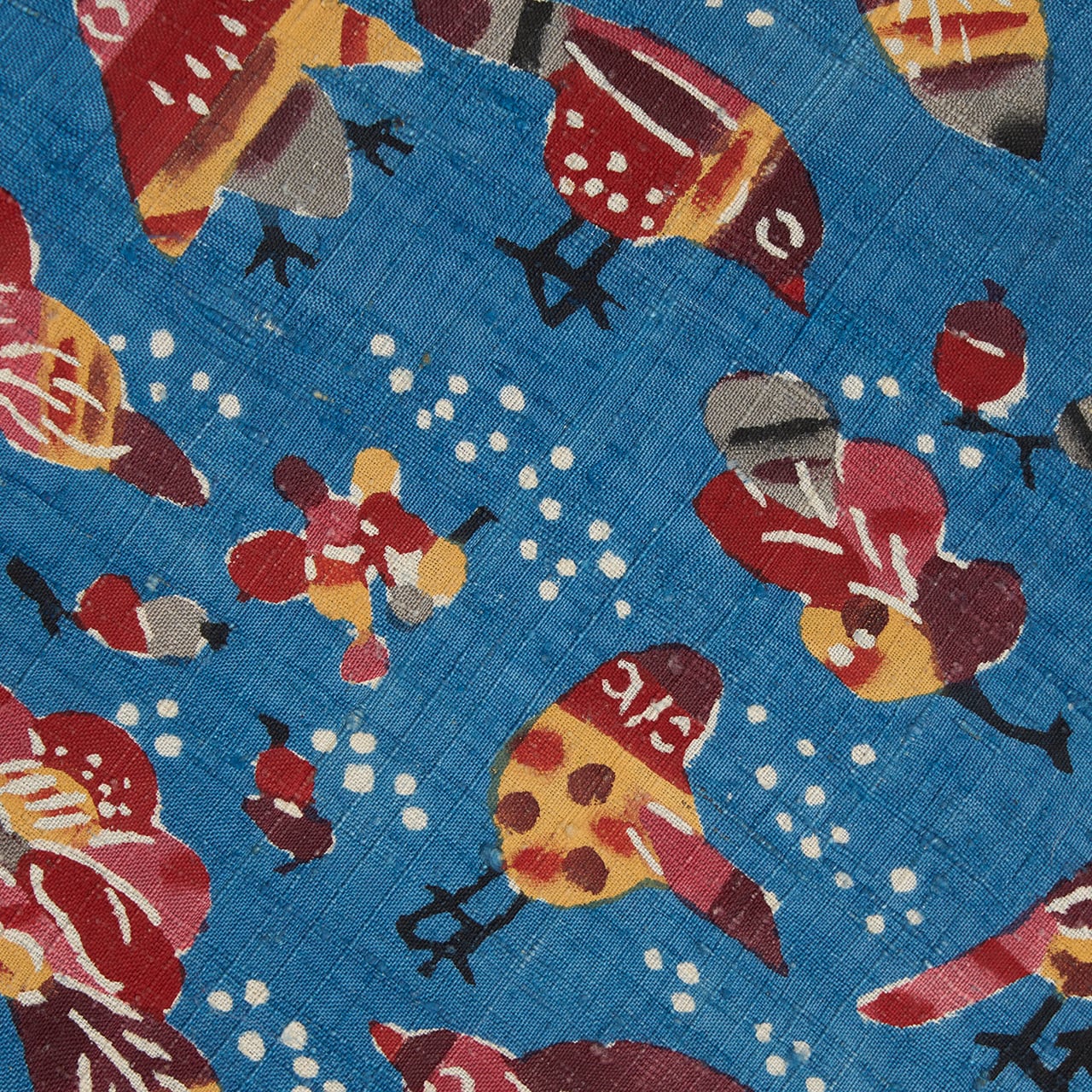 国画会会員 柚木沙弥郎 鳥と木の実の模様 型絵染名古屋帯【中古