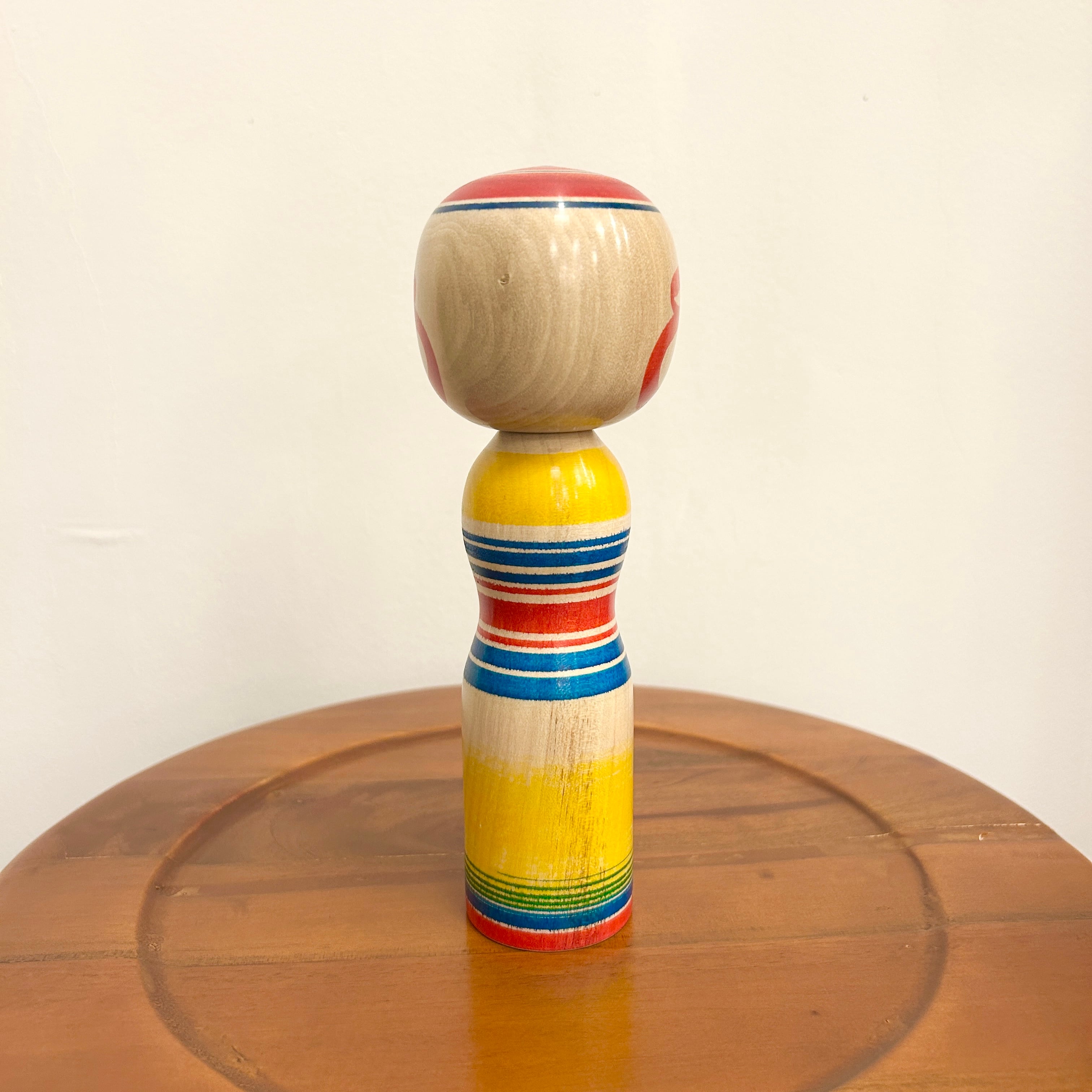 新山実工人：弥治郎系】 6寸 こけし 赤青黄 ： 18cm N10MiN-74