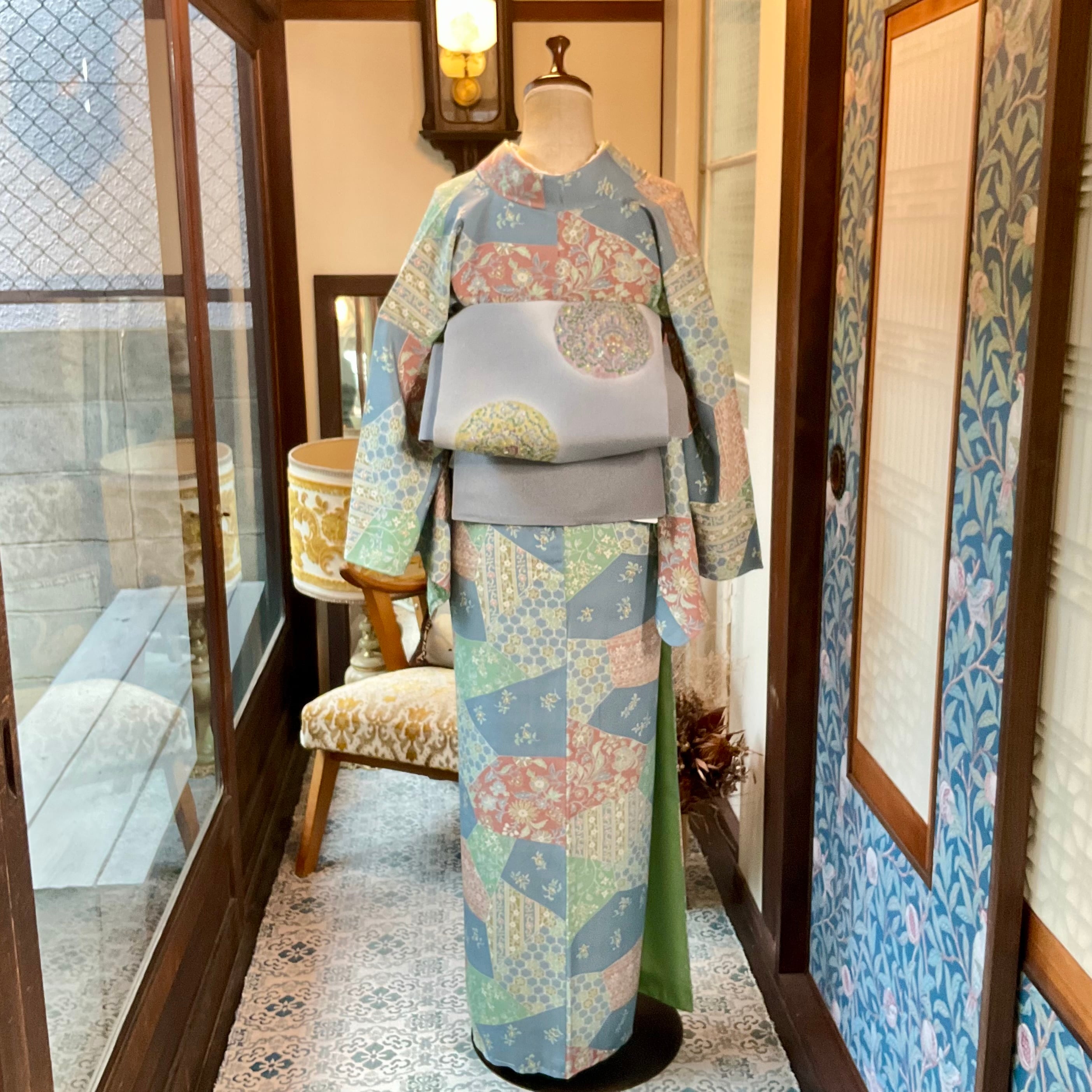 long＊tiny flowers＊切嵌風 ブルー 小紋着物 A869 | kimono tento