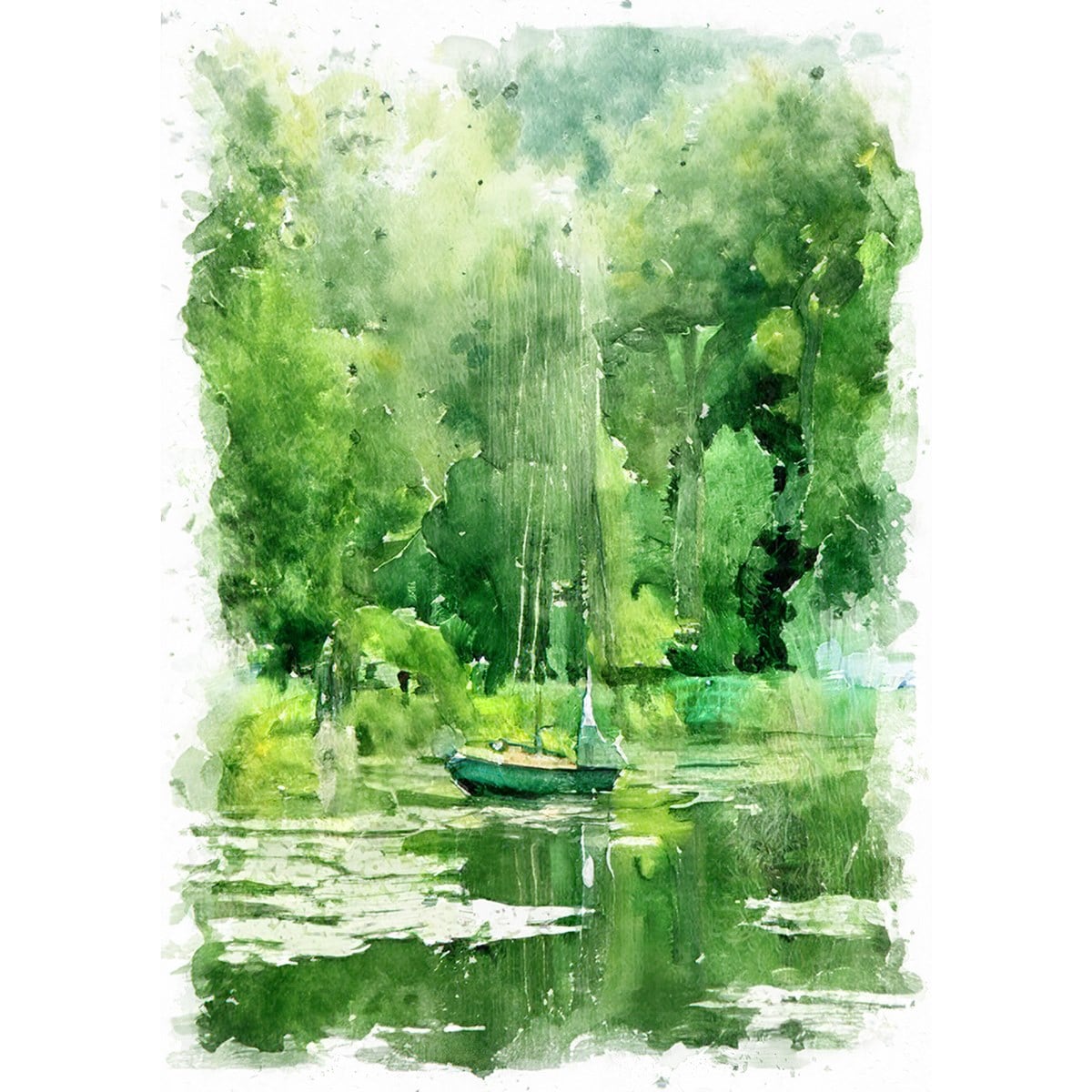 油絵 菅家令子 絵画インテリア額付(青緑＋金色の枠)F4-090114風景