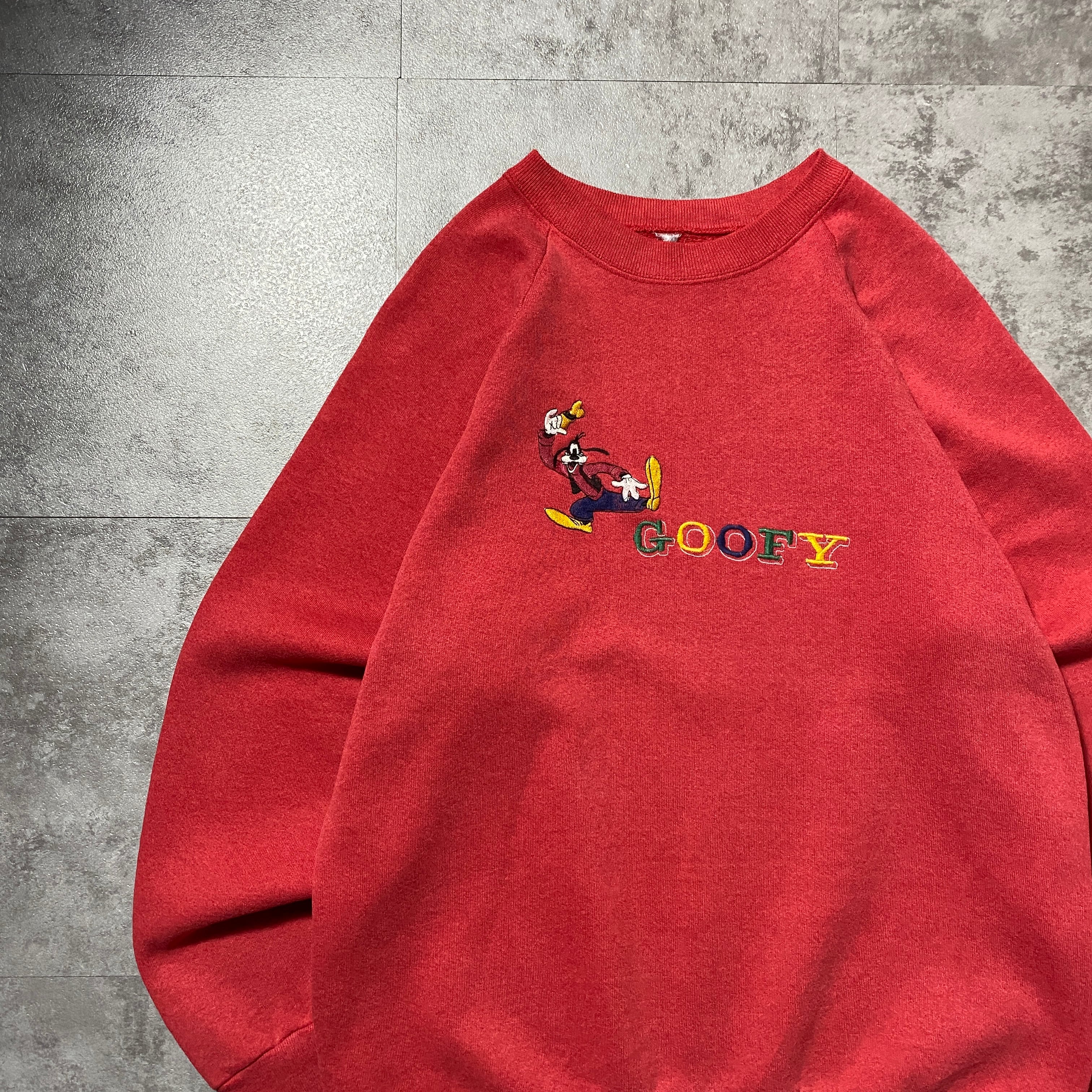 80's 90's Old Disney ディズニー グーフィー 刺繍ロゴ サーモピンク