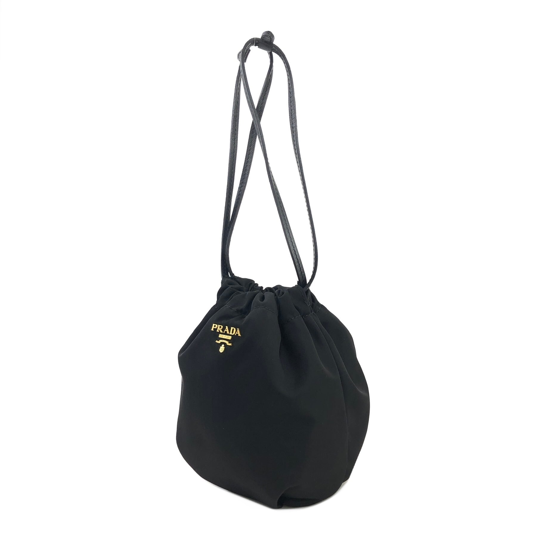 PRADA プラダ ロゴ ナイロン ミニバッグ 巾着 ハンドバッグ ブラック